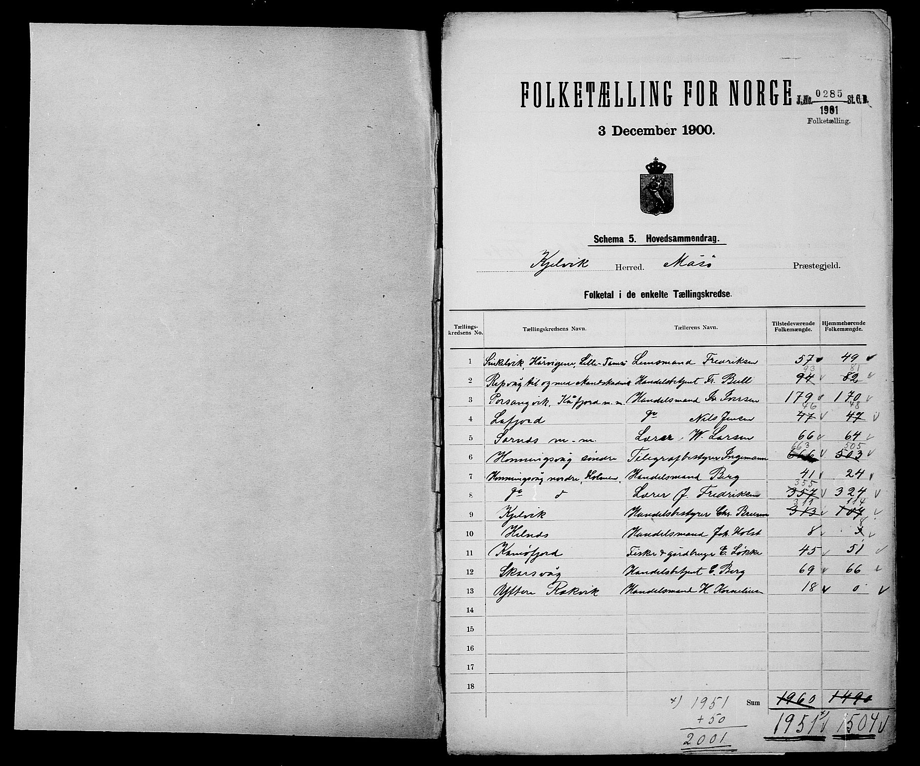 SATØ, 1900 census for Kjelvik, 1900, p. 2