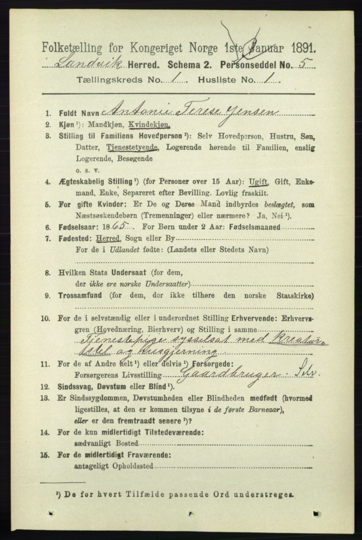 RA, 1891 census for 0924 Landvik, 1891, p. 58