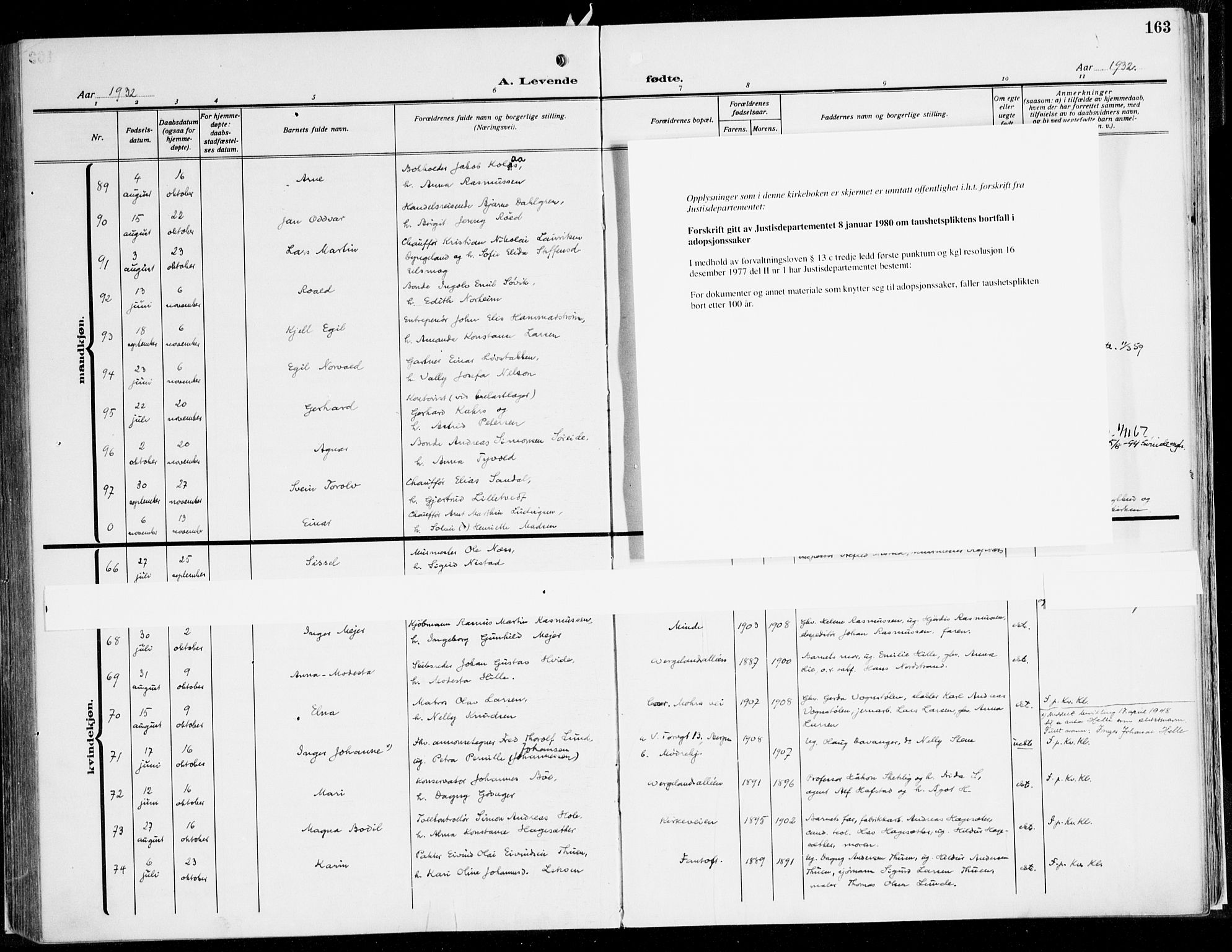 Fana Sokneprestembete, AV/SAB-A-75101/H/Haa/Haaj/L0001: Parish register (official) no. J 1, 1921-1935, p. 163