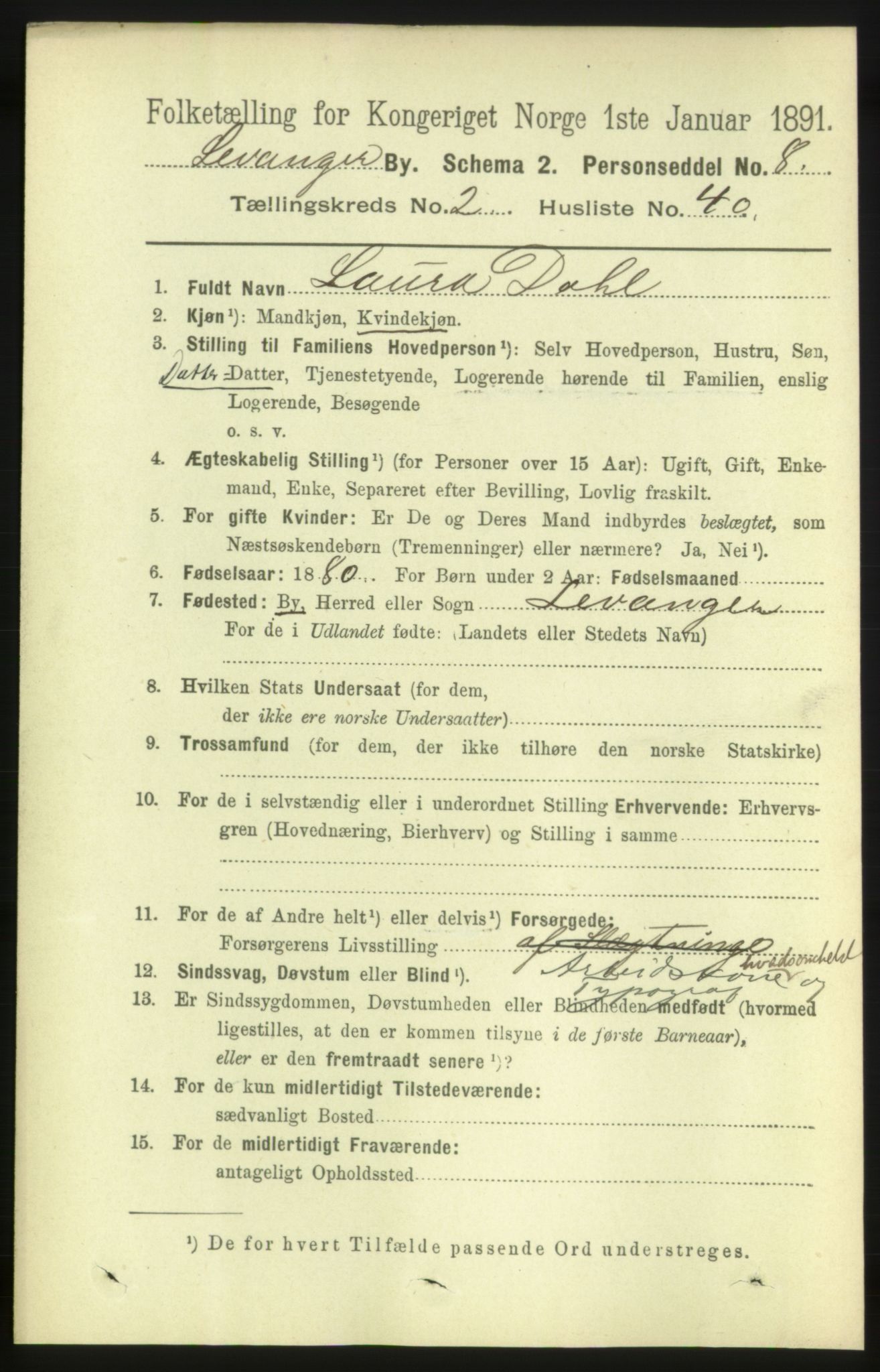 RA, 1891 census for 1701 Levanger, 1891, p. 812