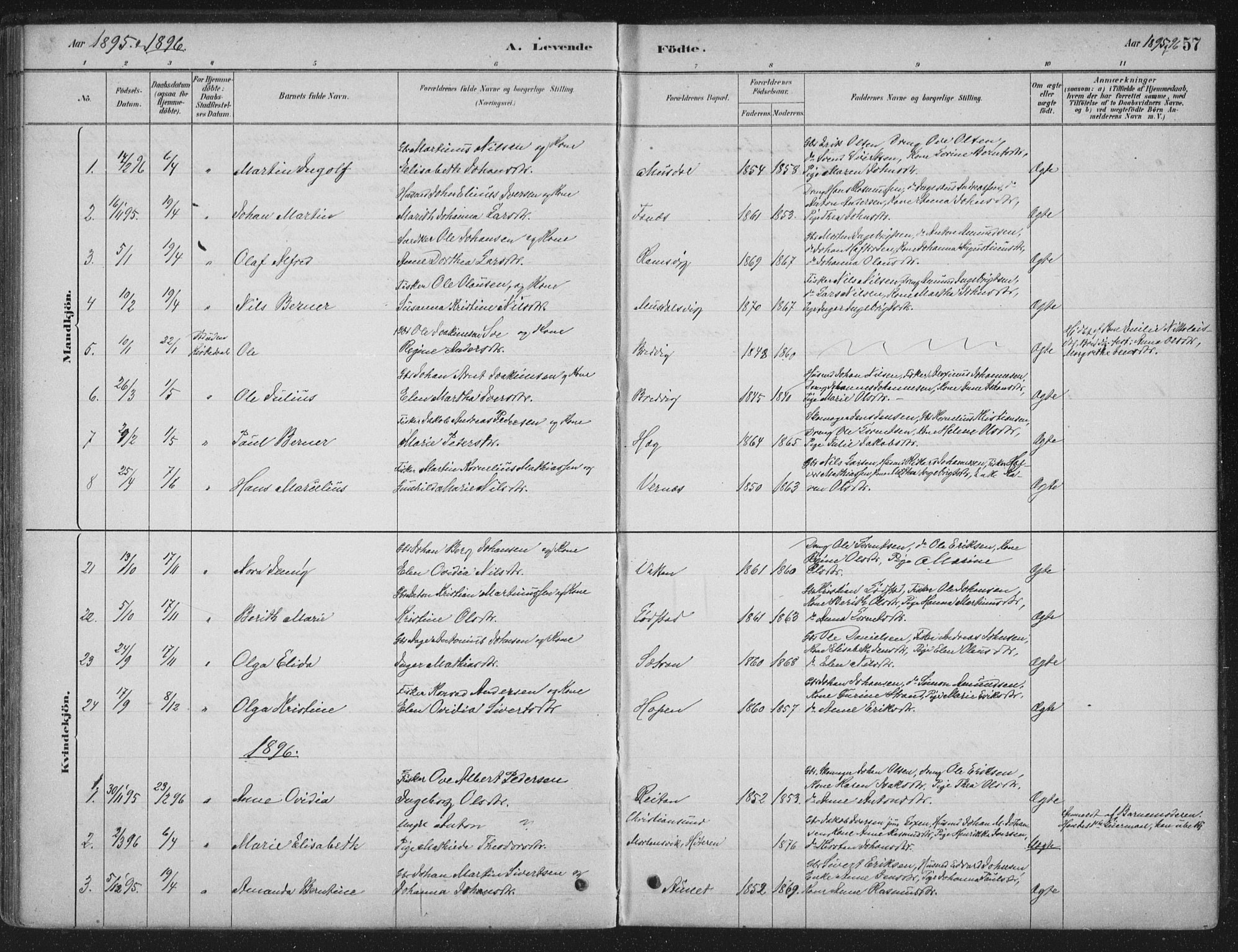 Ministerialprotokoller, klokkerbøker og fødselsregistre - Sør-Trøndelag, SAT/A-1456/662/L0755: Parish register (official) no. 662A01, 1879-1905, p. 57