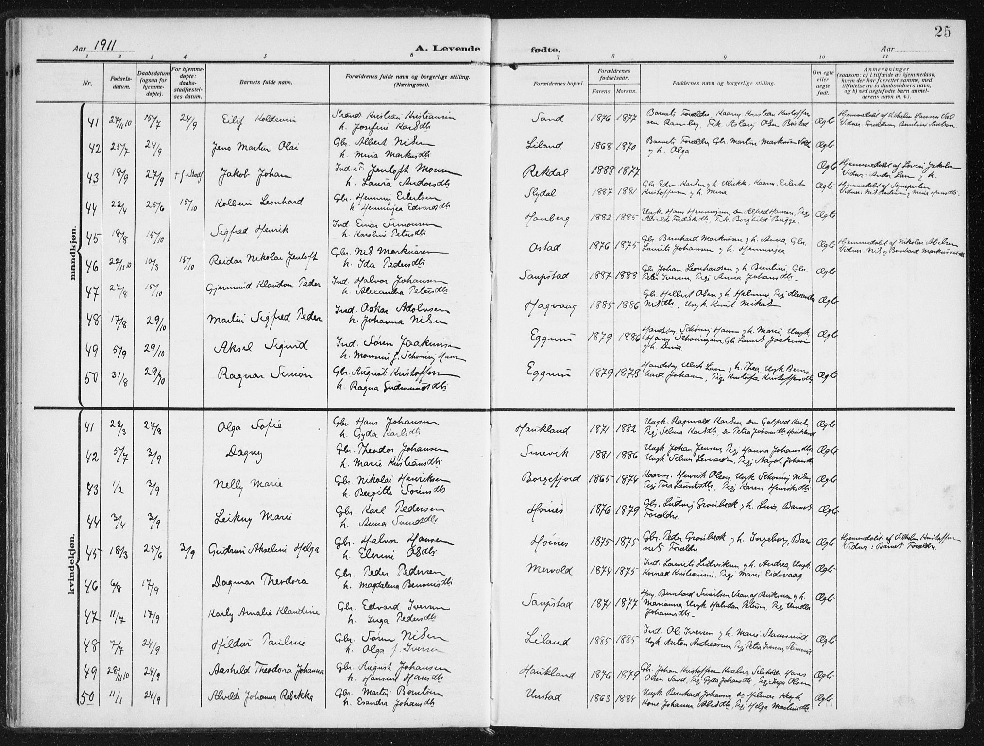 Ministerialprotokoller, klokkerbøker og fødselsregistre - Nordland, AV/SAT-A-1459/880/L1135: Parish register (official) no. 880A09, 1908-1919, p. 25