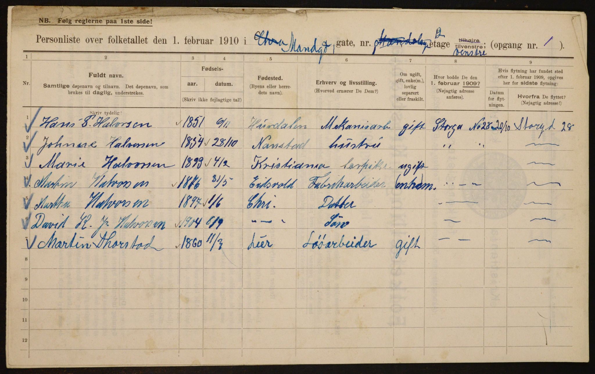 OBA, Municipal Census 1910 for Kristiania, 1910, p. 58086