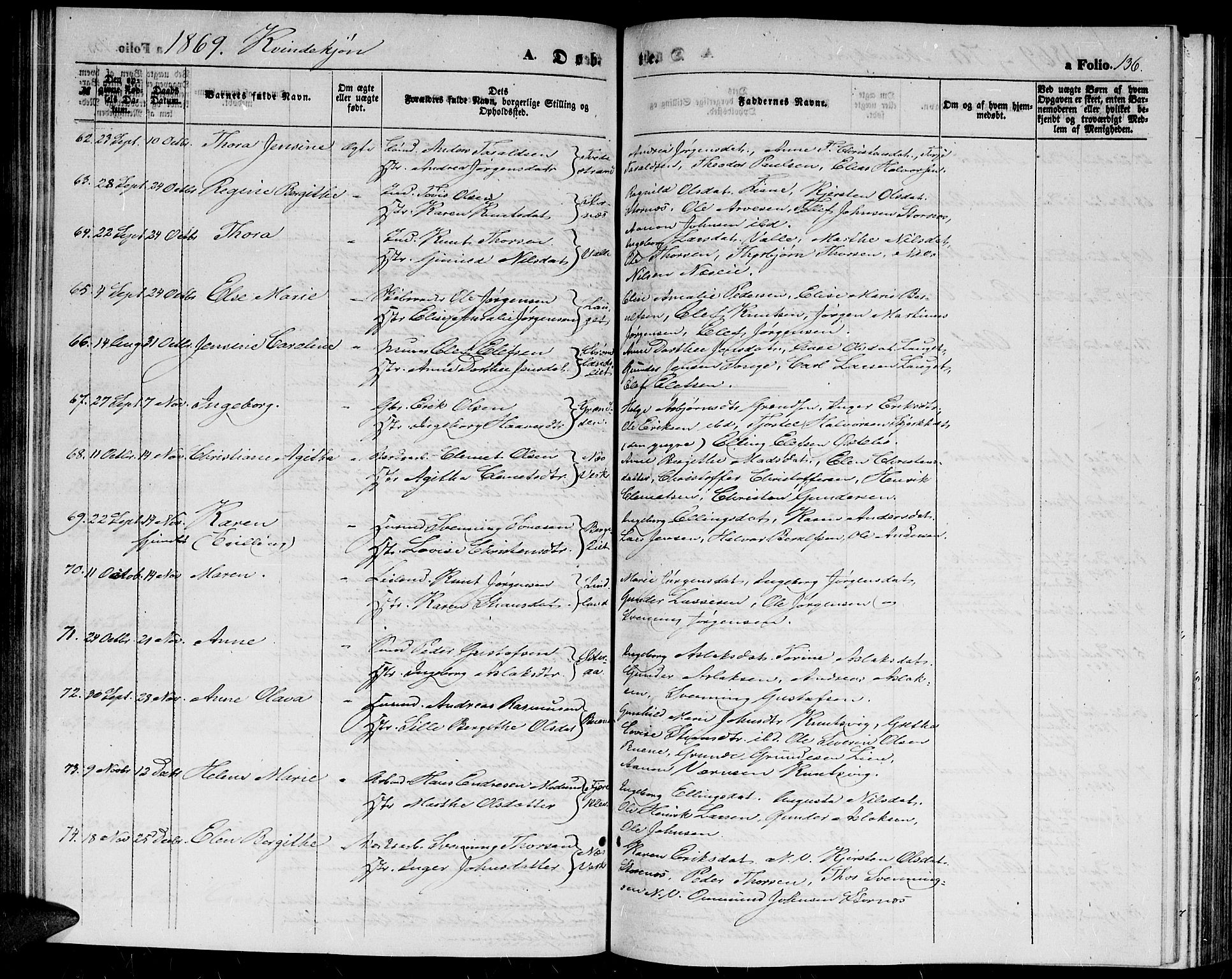 Holt sokneprestkontor, AV/SAK-1111-0021/F/Fb/L0008: Parish register (copy) no. B 8, 1858-1871, p. 136