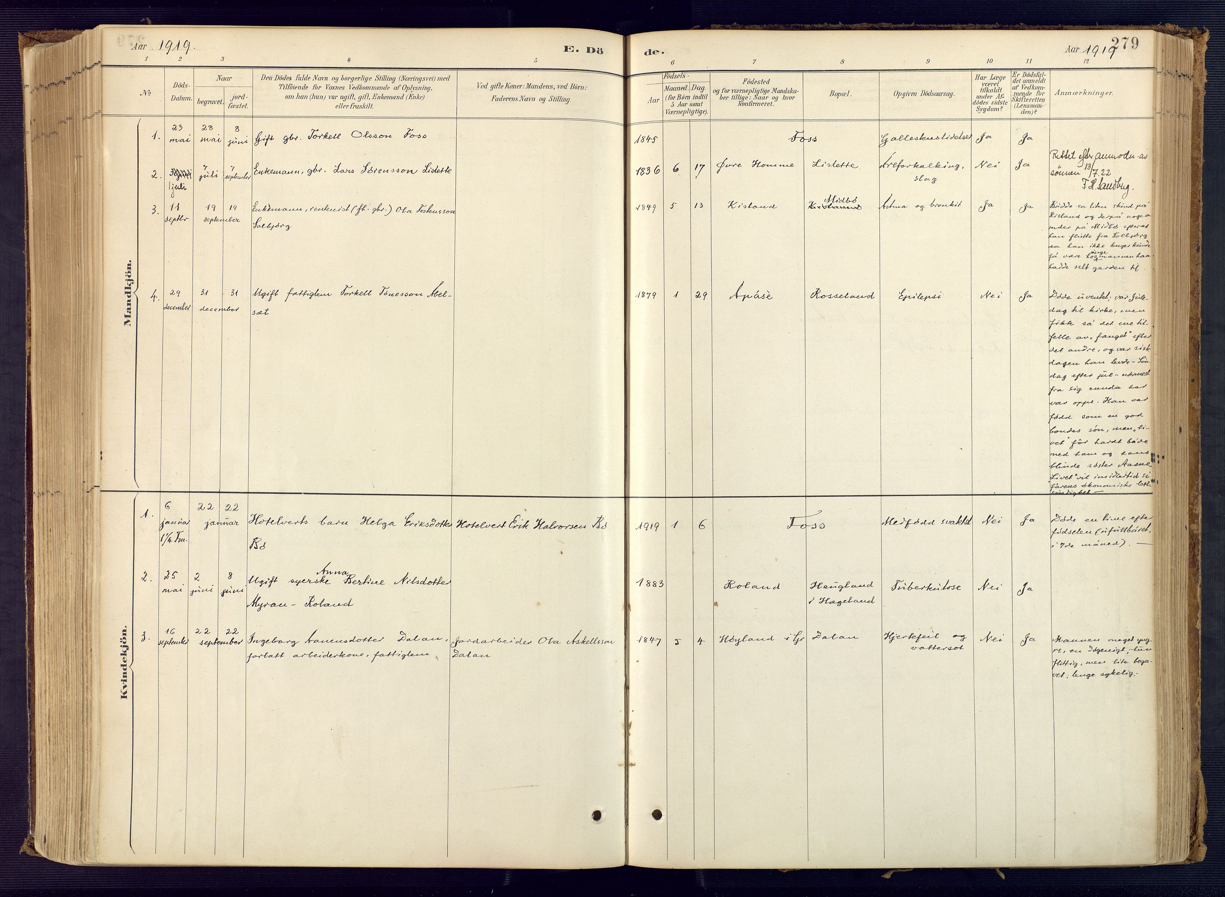 Bjelland sokneprestkontor, SAK/1111-0005/F/Fa/Faa/L0004: Parish register (official) no. A 4, 1887-1923, p. 279