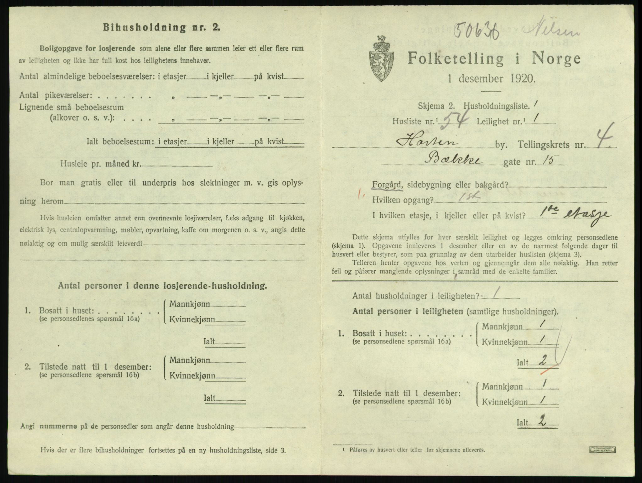 SAKO, 1920 census for Horten, 1920, p. 5057