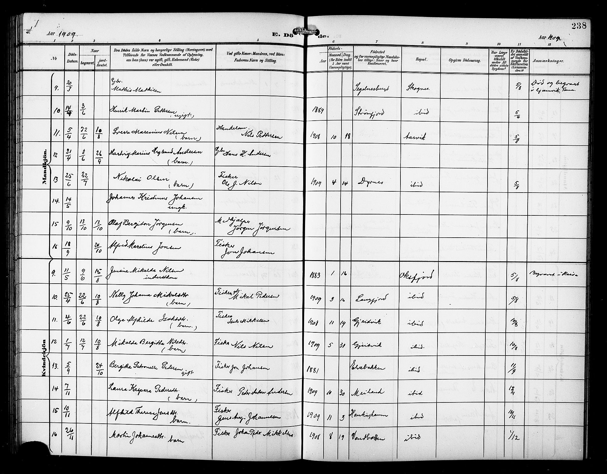 Skjervøy sokneprestkontor, AV/SATØ-S-1300/H/Ha/Hab/L0008klokker: Parish register (copy) no. 8, 1900-1910, p. 238