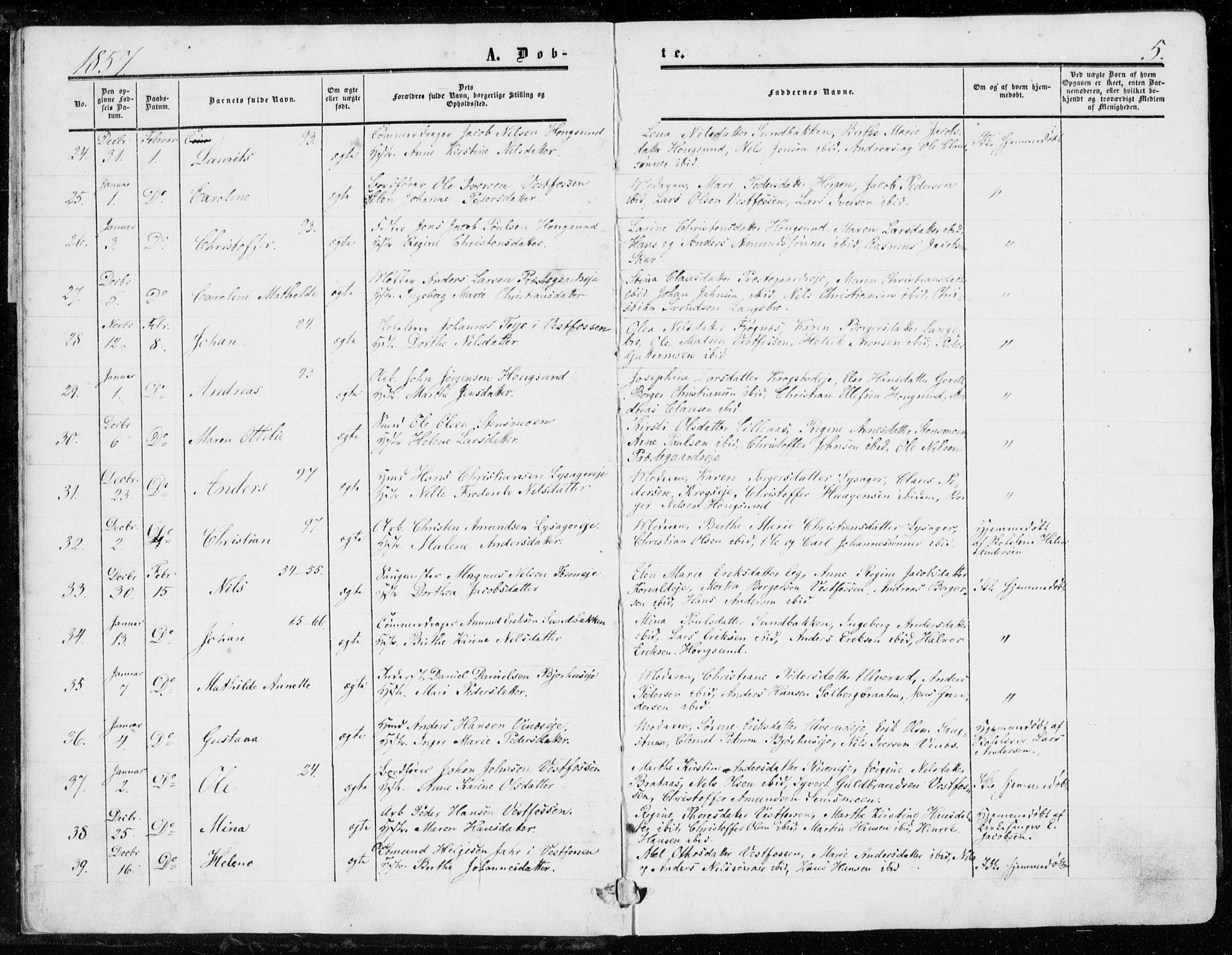 Eiker kirkebøker, AV/SAKO-A-4/G/Ga/L0003: Parish register (copy) no. I 3, 1856-1871, p. 5