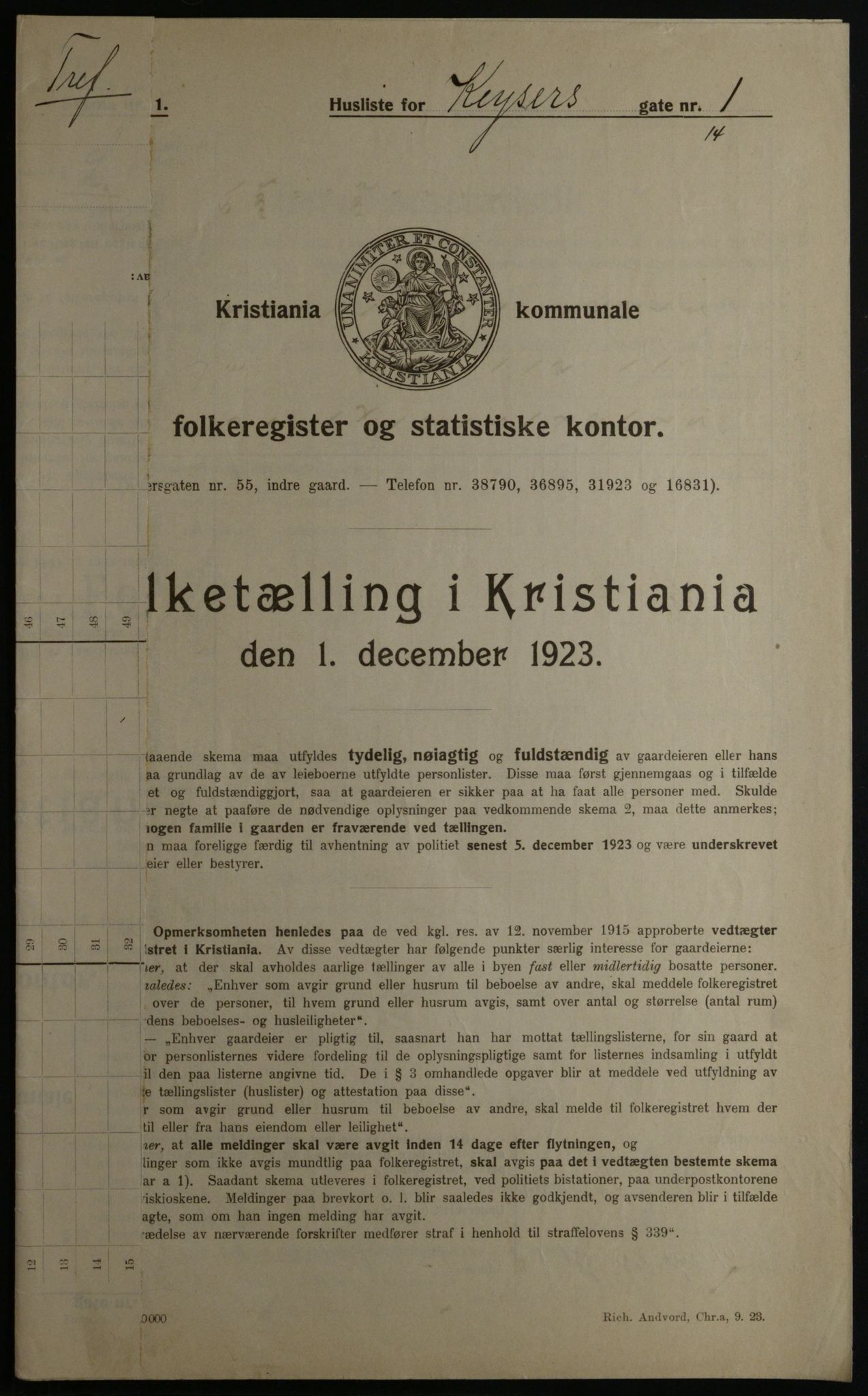 OBA, Municipal Census 1923 for Kristiania, 1923, p. 54945