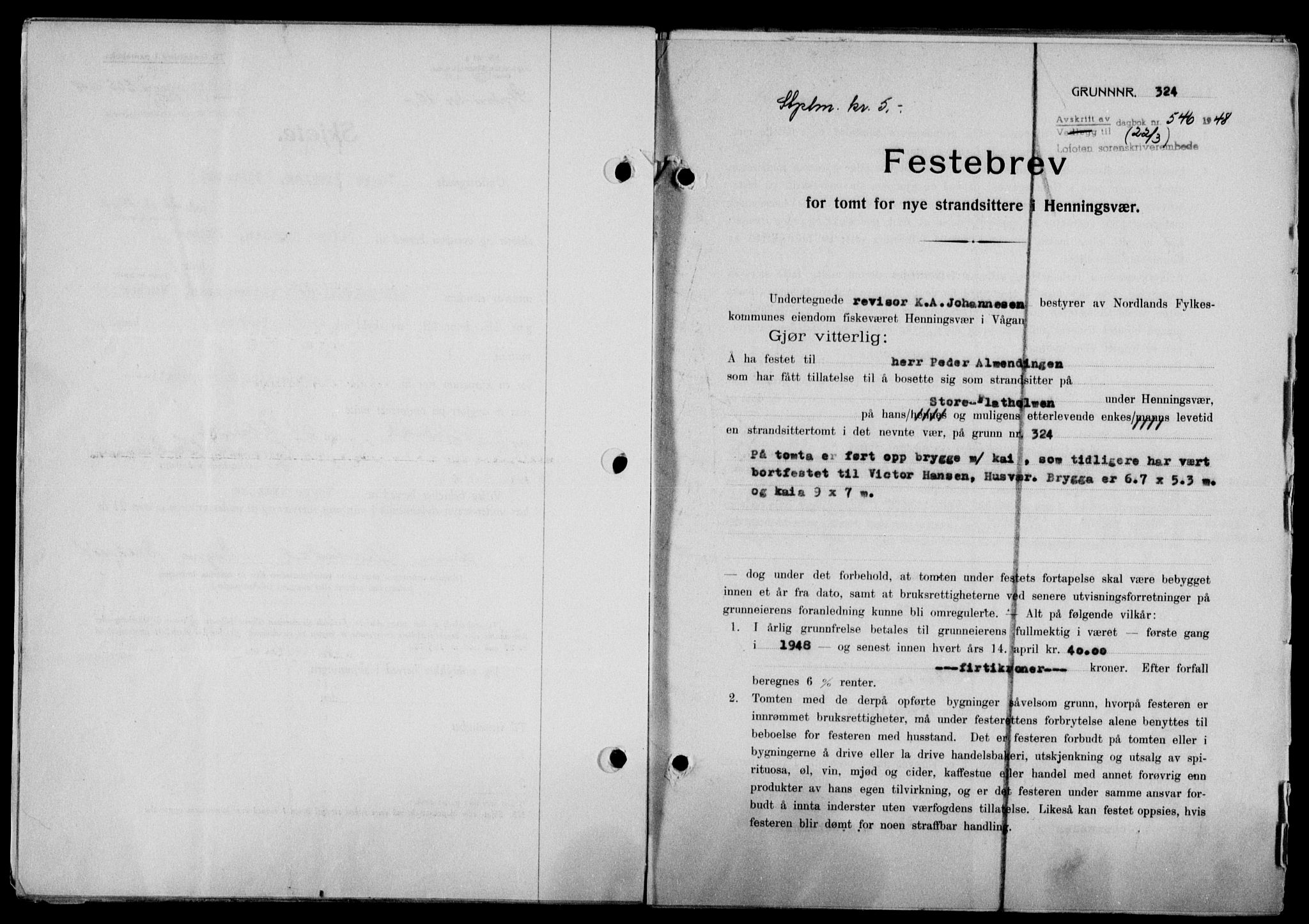 Lofoten sorenskriveri, SAT/A-0017/1/2/2C/L0018a: Mortgage book no. 18a, 1948-1948, Diary no: : 546/1948