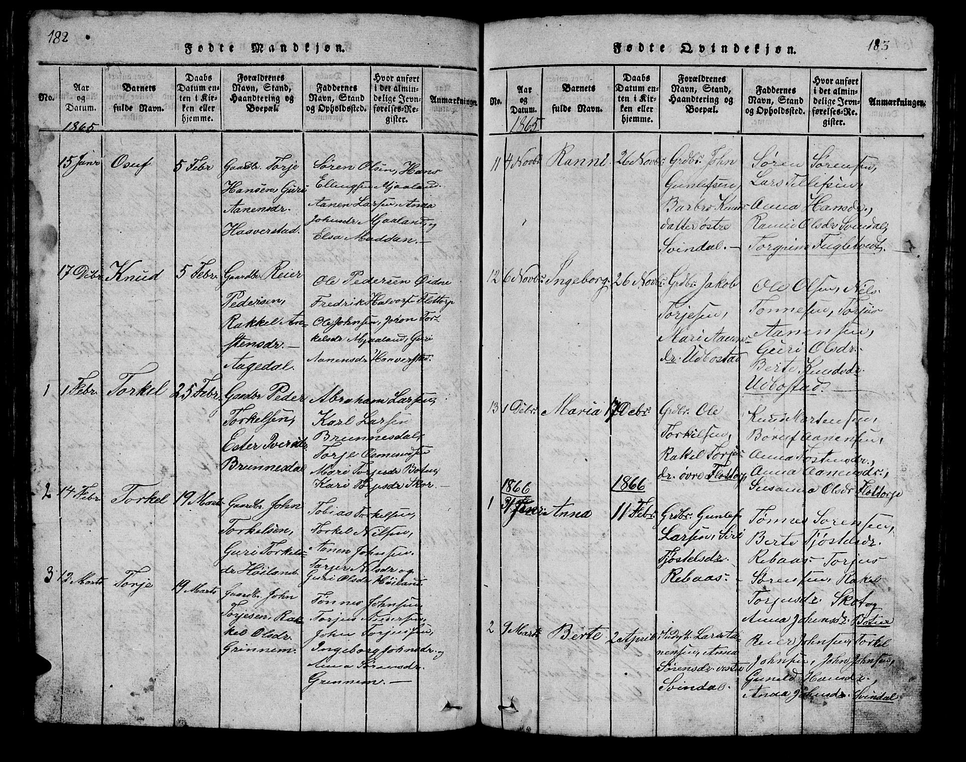 Bjelland sokneprestkontor, SAK/1111-0005/F/Fb/Fbc/L0001: Parish register (copy) no. B 1, 1815-1870, p. 182-183