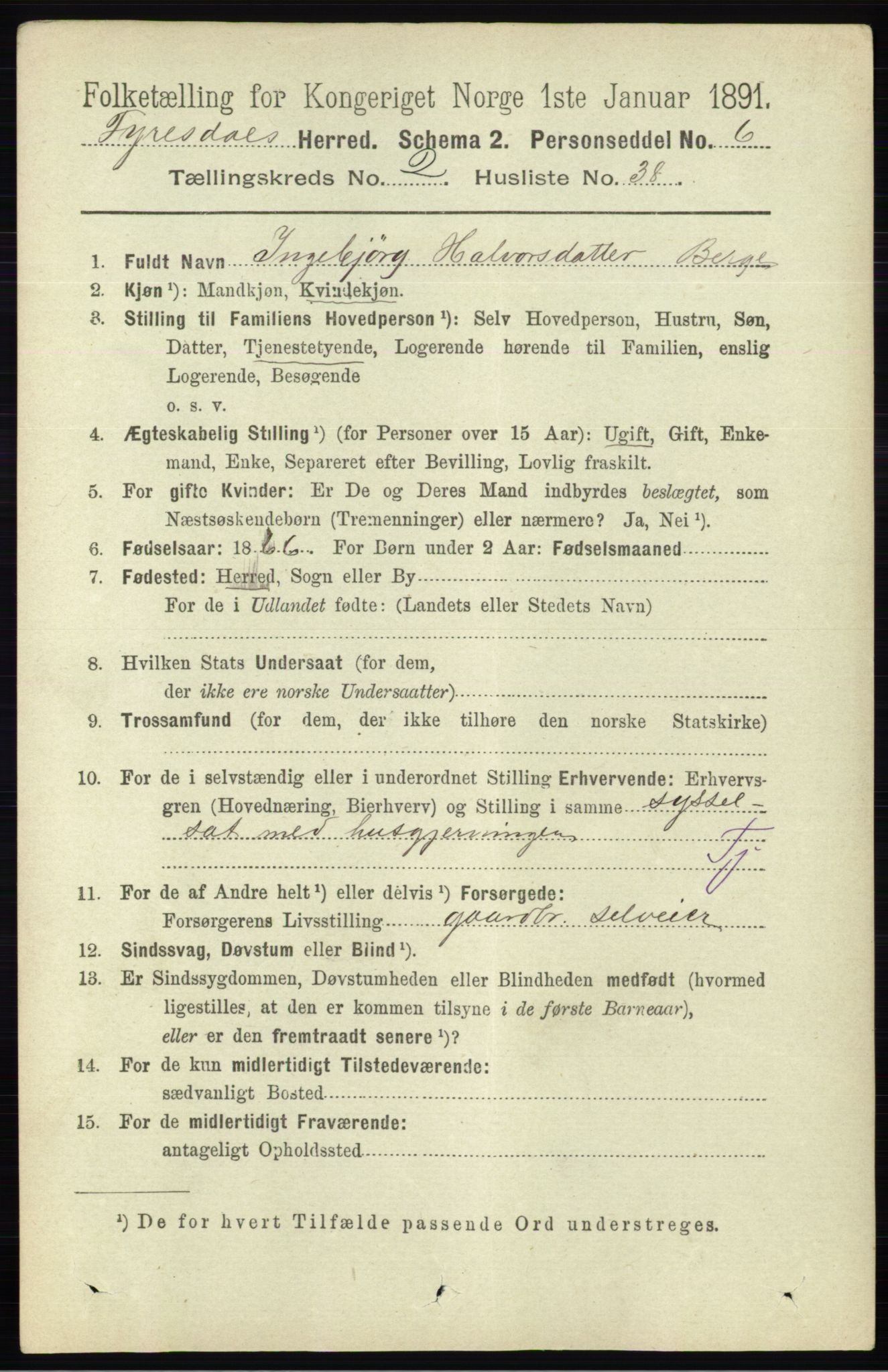 RA, 1891 census for 0831 Fyresdal, 1891, p. 530