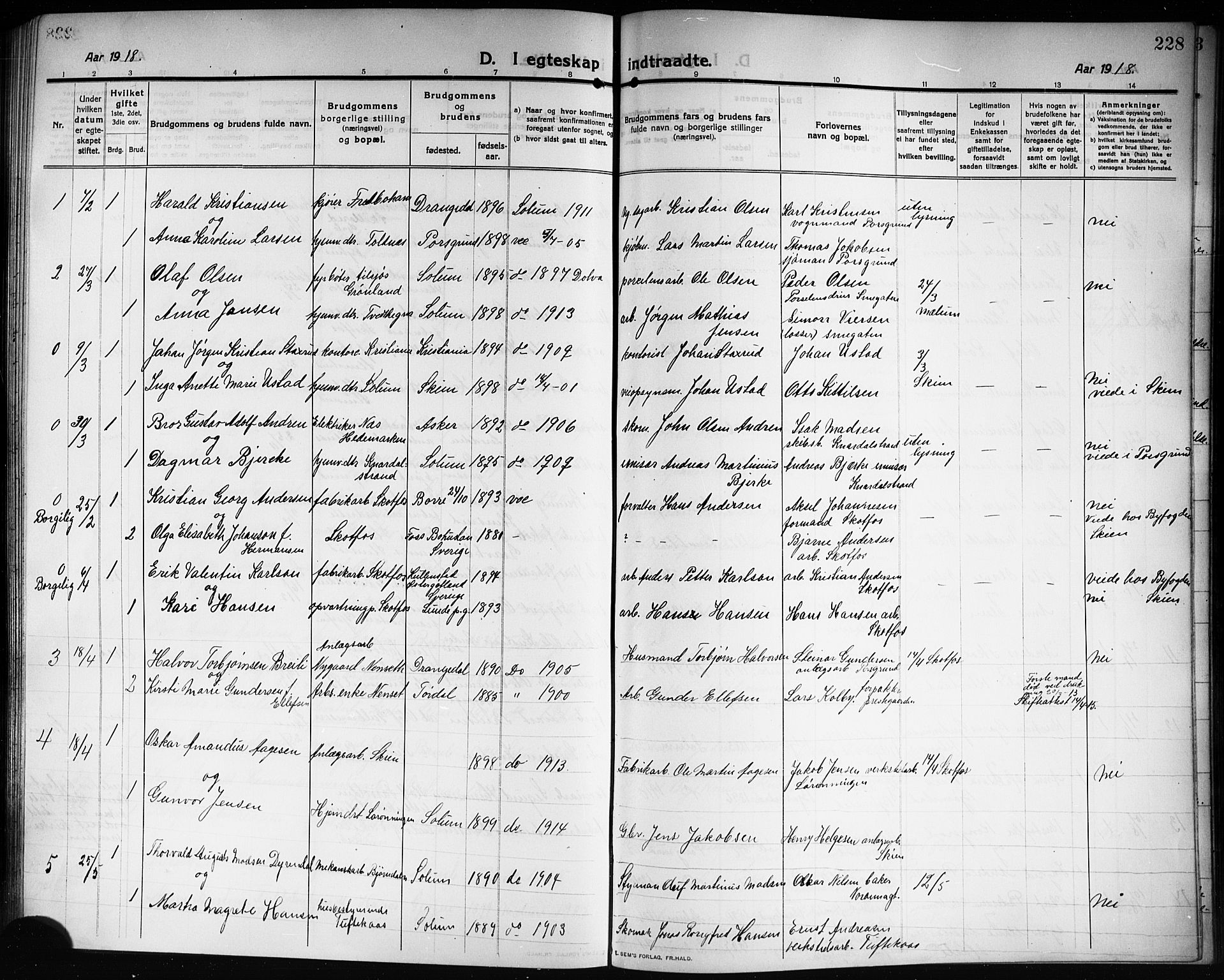 Solum kirkebøker, AV/SAKO-A-306/G/Ga/L0009: Parish register (copy) no. I 9, 1909-1922, p. 228