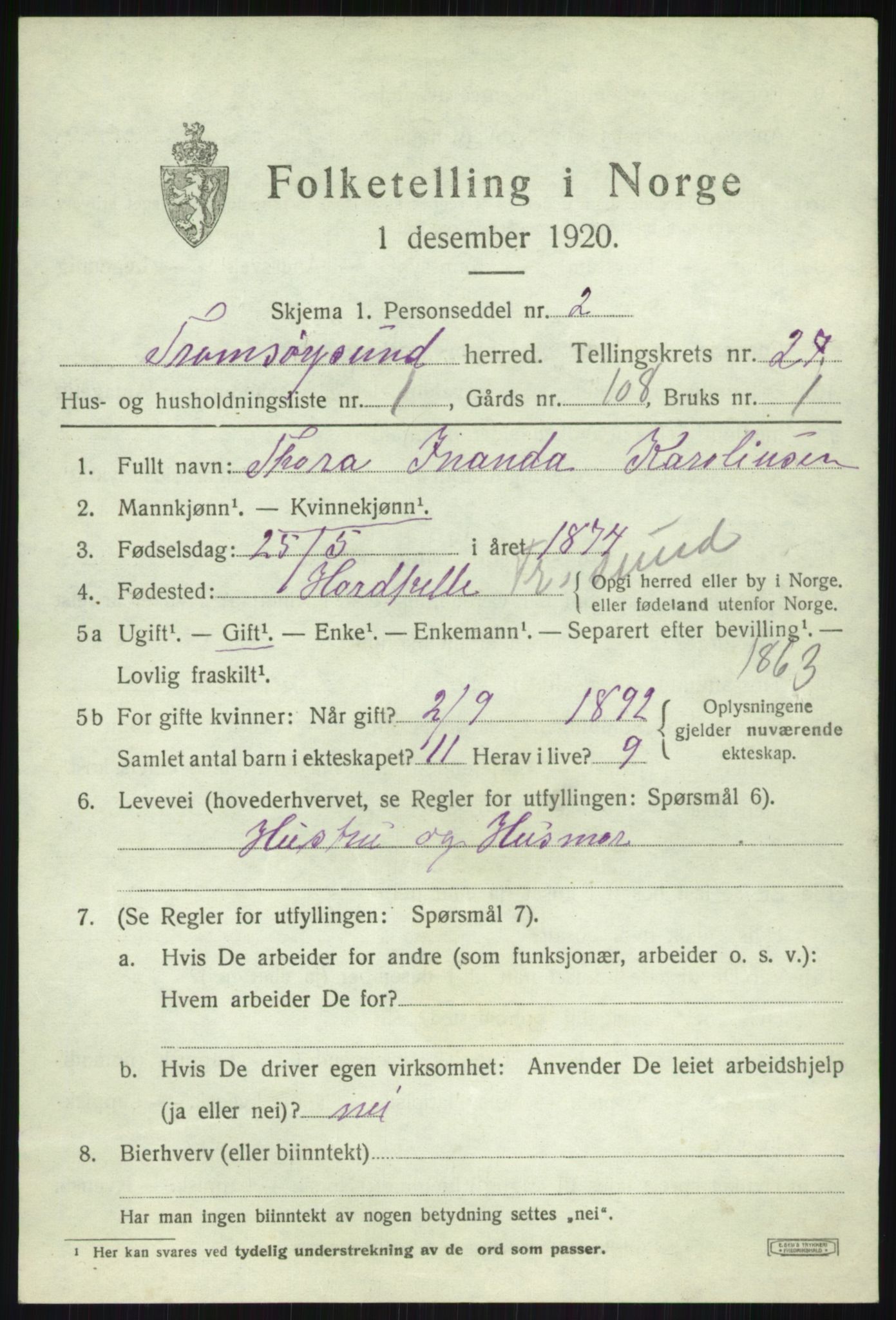 SATØ, 1920 census for Tromsøysund, 1920, p. 12480