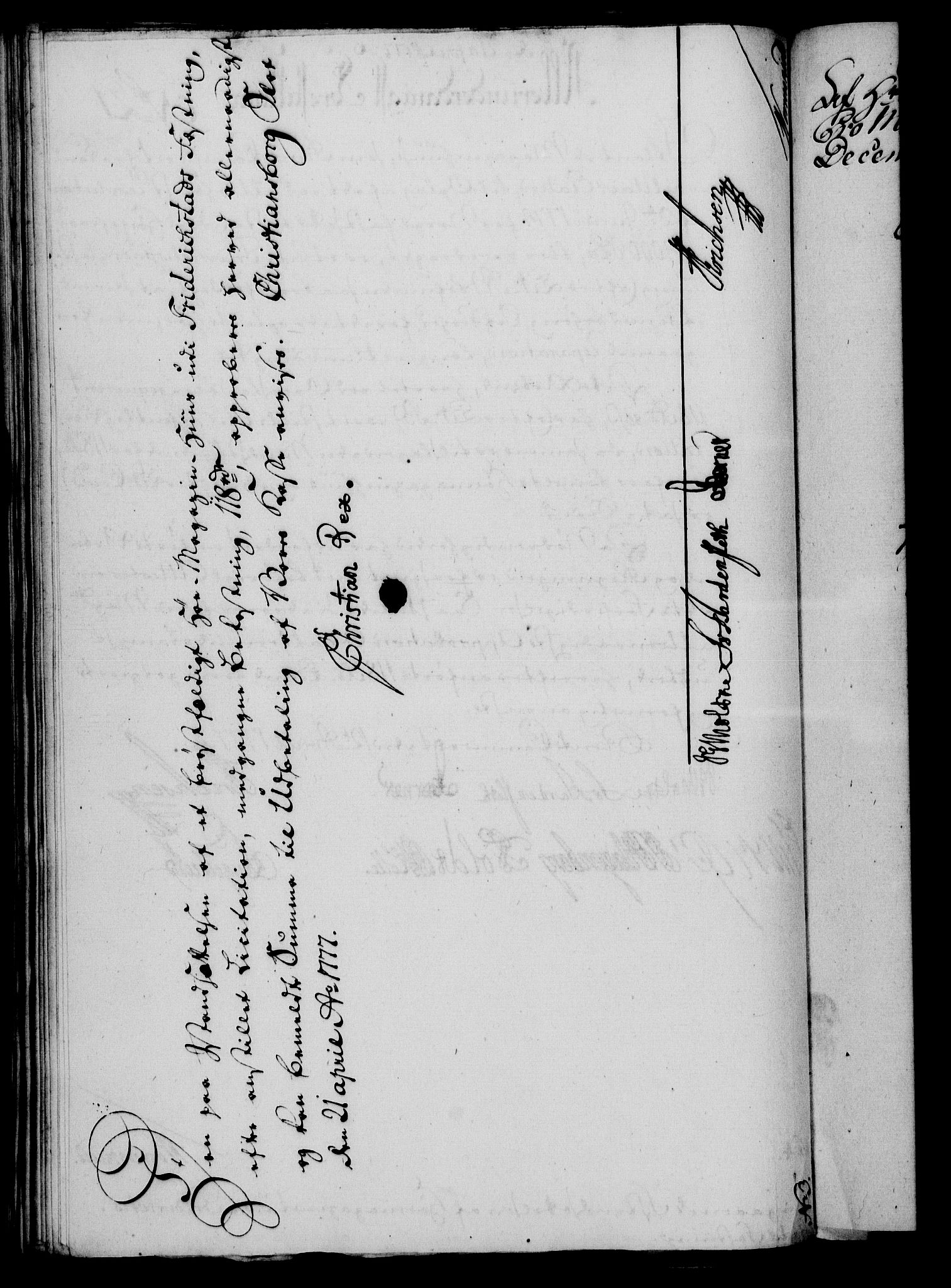 Rentekammeret, Kammerkanselliet, RA/EA-3111/G/Gf/Gfa/L0059: Norsk relasjons- og resolusjonsprotokoll (merket RK 52.59), 1777, p. 105