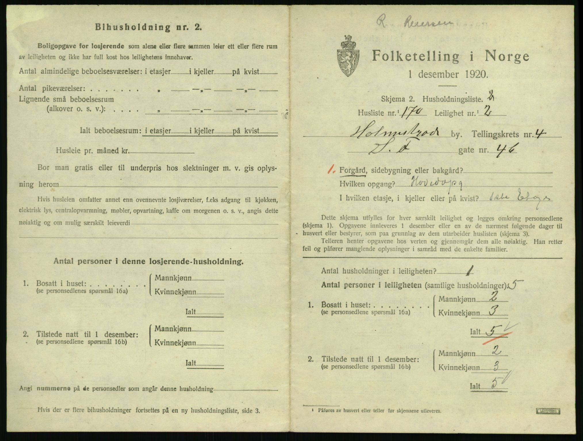 SAKO, 1920 census for Holmestrand, 1920, p. 1456