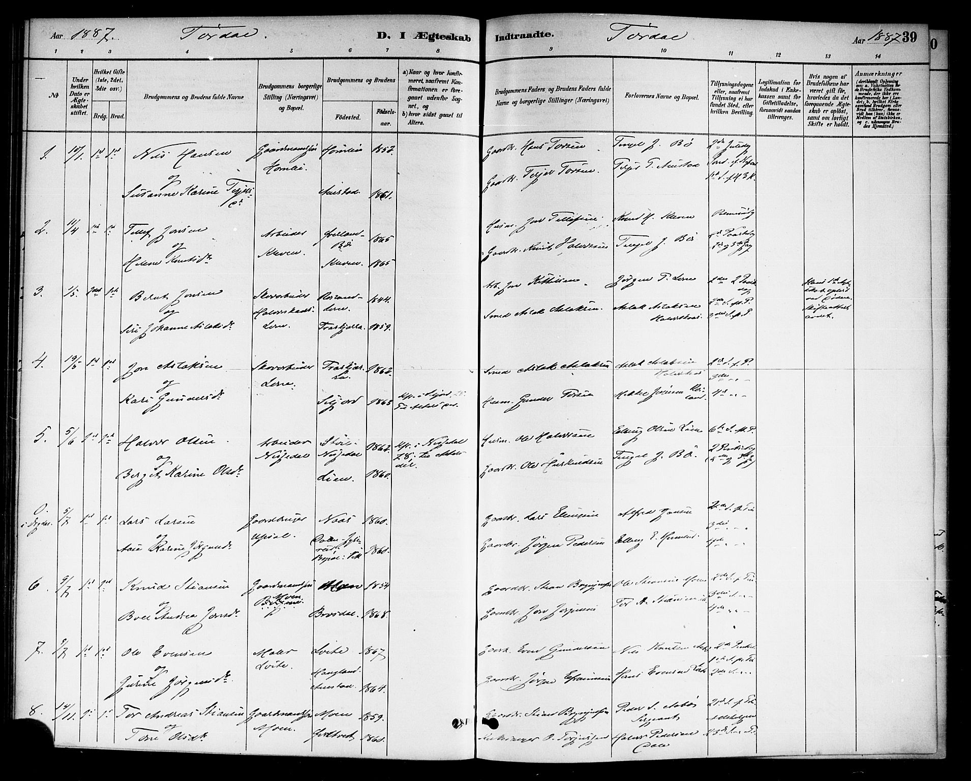 Drangedal kirkebøker, SAKO/A-258/F/Fa/L0011: Parish register (official) no. 11 /2, 1885-1894, p. 39