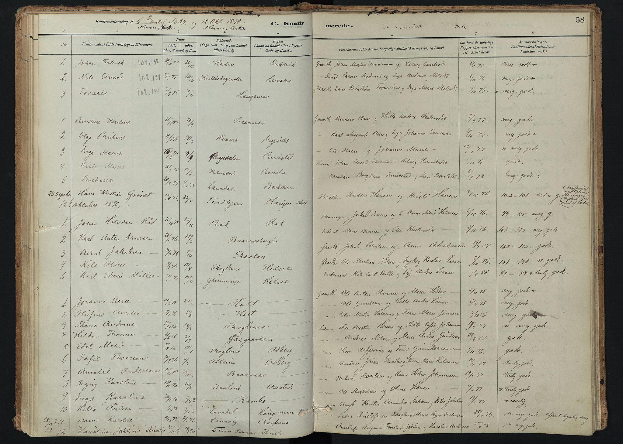 Hedrum kirkebøker, SAKO/A-344/F/Fc/L0001: Parish register (official) no. III 1, 1881-1906, p. 58