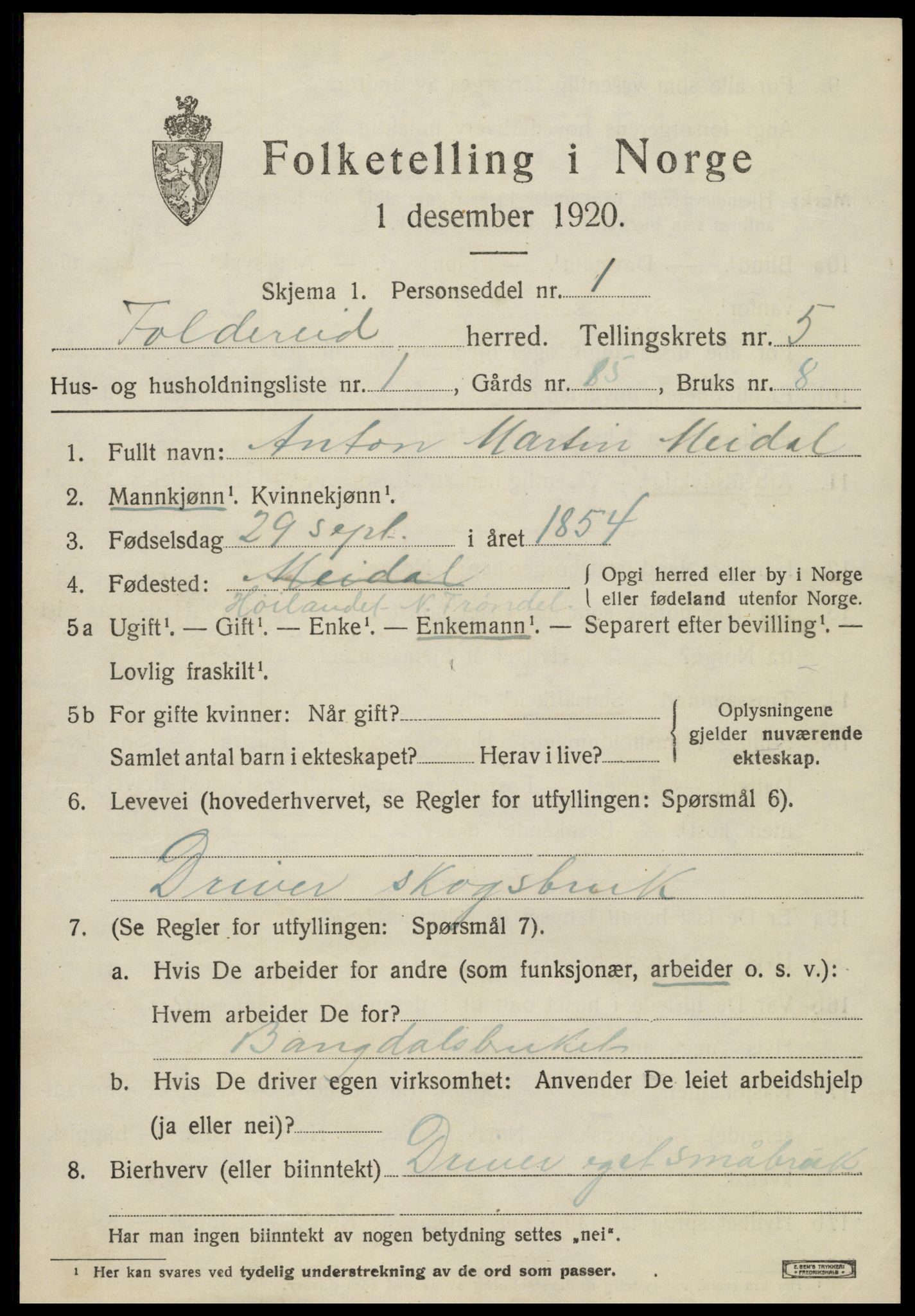 SAT, 1920 census for Foldereid, 1920, p. 1984