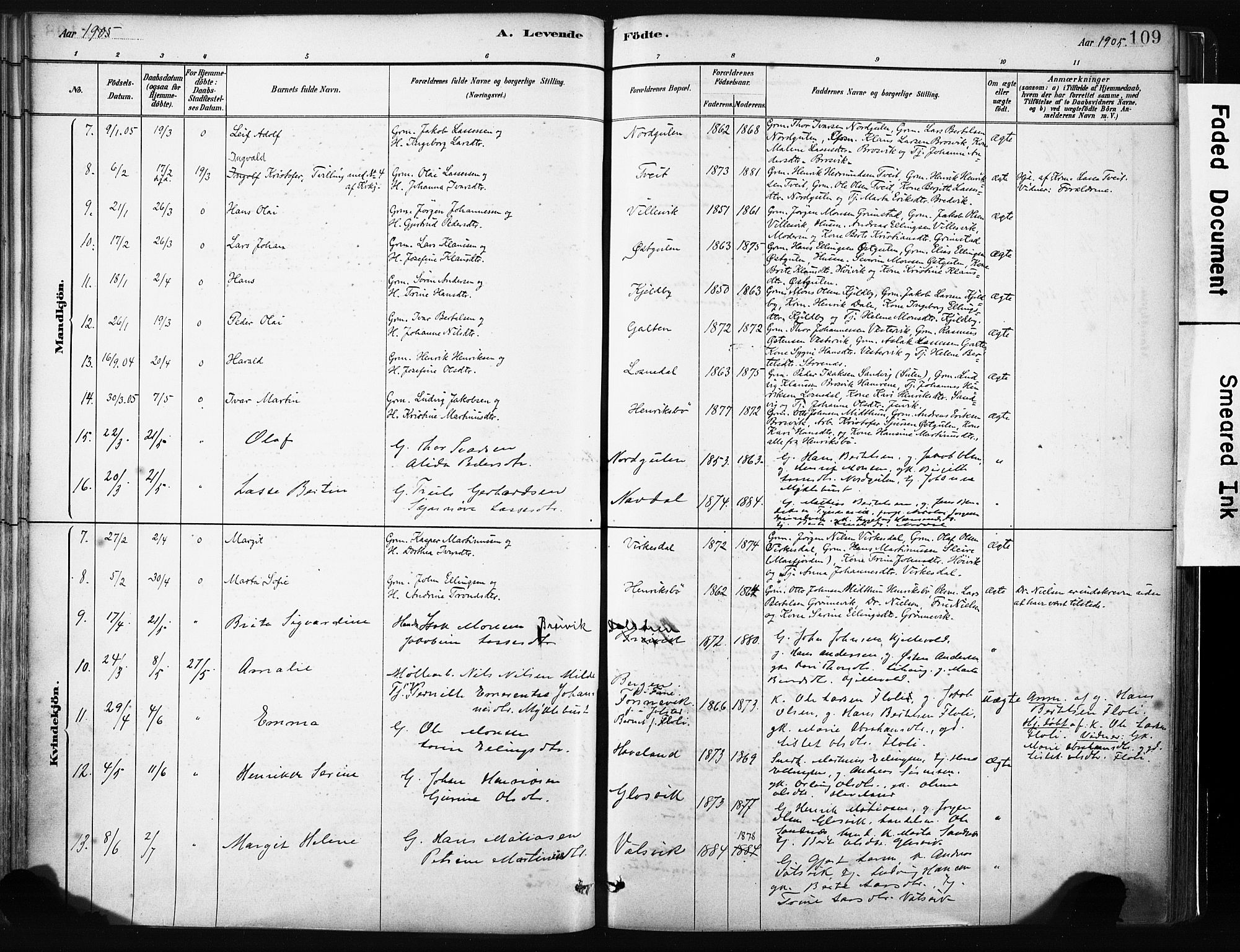 Gulen sokneprestembete, AV/SAB-A-80201/H/Haa/Haab/L0001: Parish register (official) no. B 1, 1881-1905, p. 109