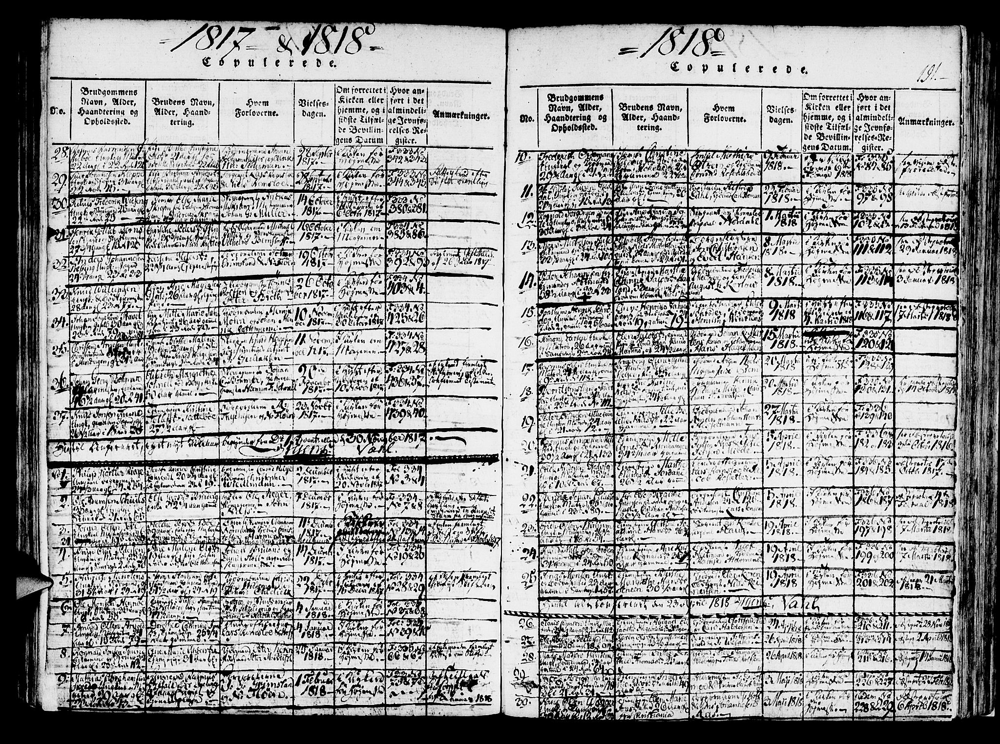 Korskirken sokneprestembete, SAB/A-76101/H/Haa/L0013: Parish register (official) no. A 13, 1815-1822, p. 191