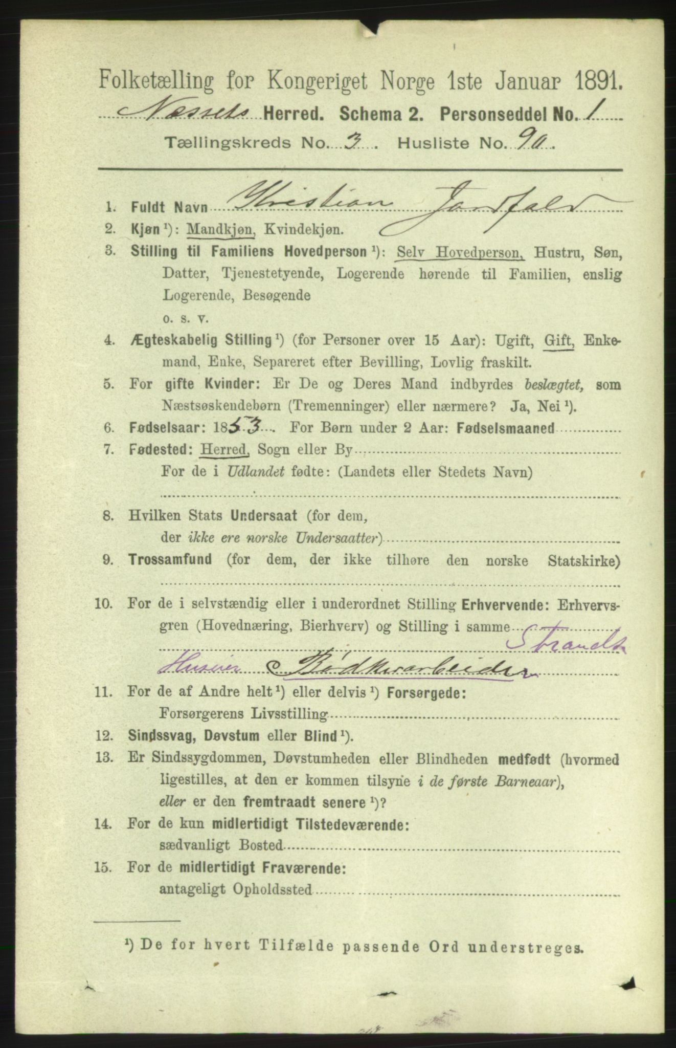 RA, 1891 census for 1543 Nesset, 1891, p. 1628