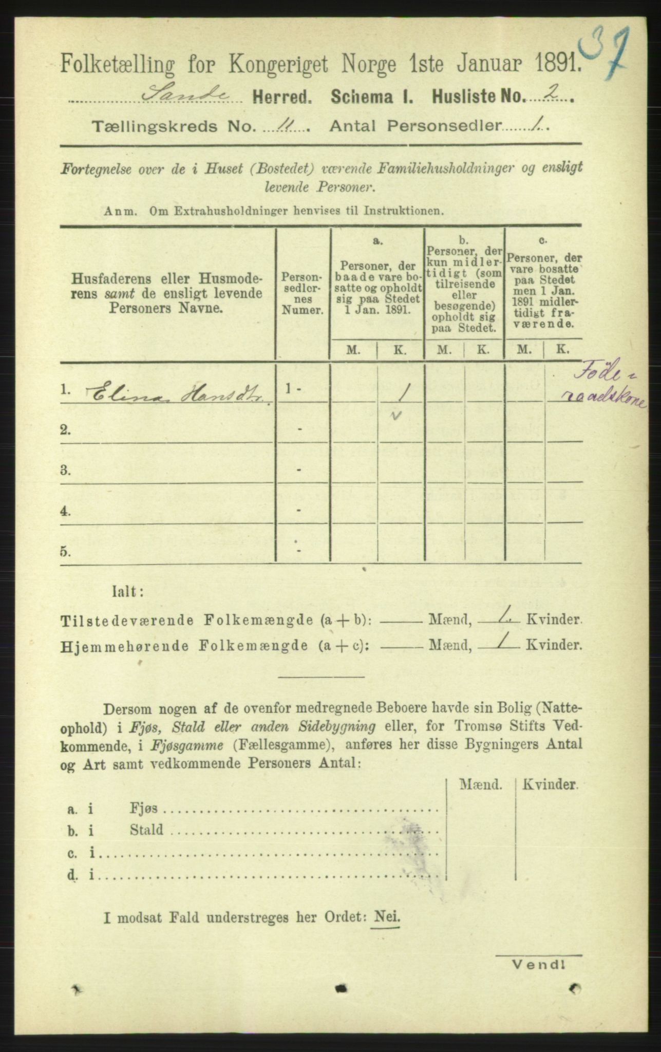 RA, 1891 census for 1514 Sande, 1891, p. 1920