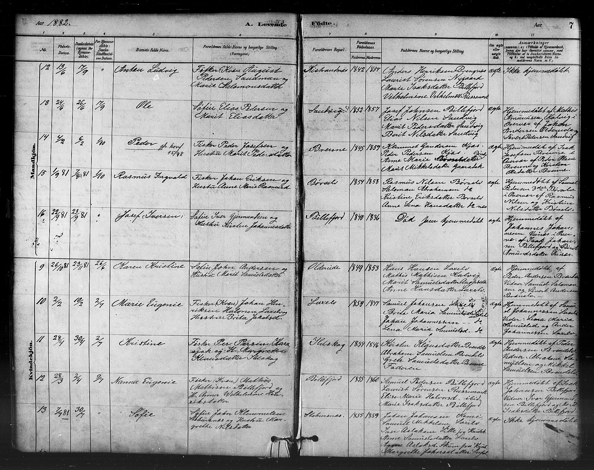 Kistrand/Porsanger sokneprestembete, AV/SATØ-S-1351/H/Ha/L0007.kirke: Parish register (official) no. 7, 1881-1889, p. 7