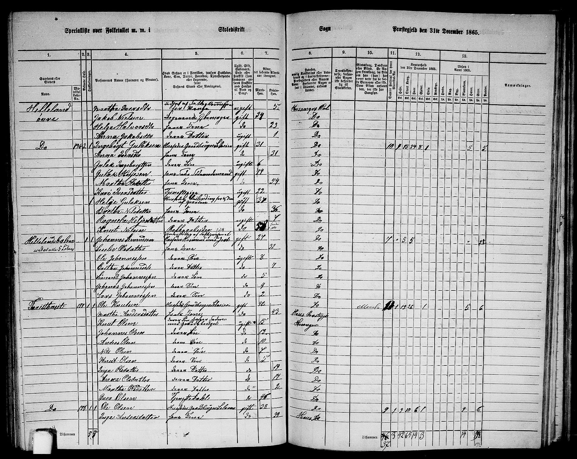 RA, 1865 census for Hosanger, 1865, p. 128