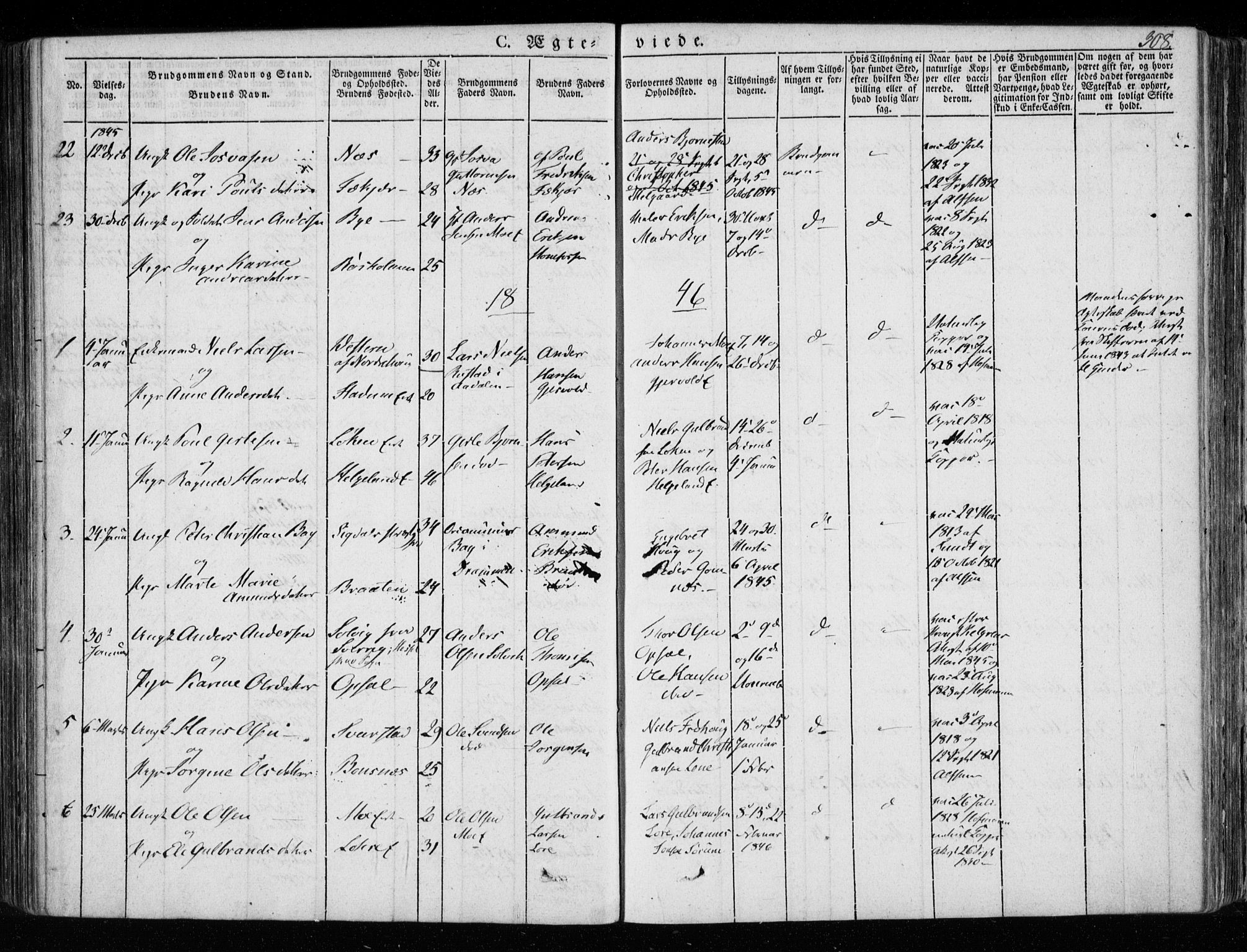 Hole kirkebøker, SAKO/A-228/F/Fa/L0005: Parish register (official) no. I 5, 1833-1851, p. 308