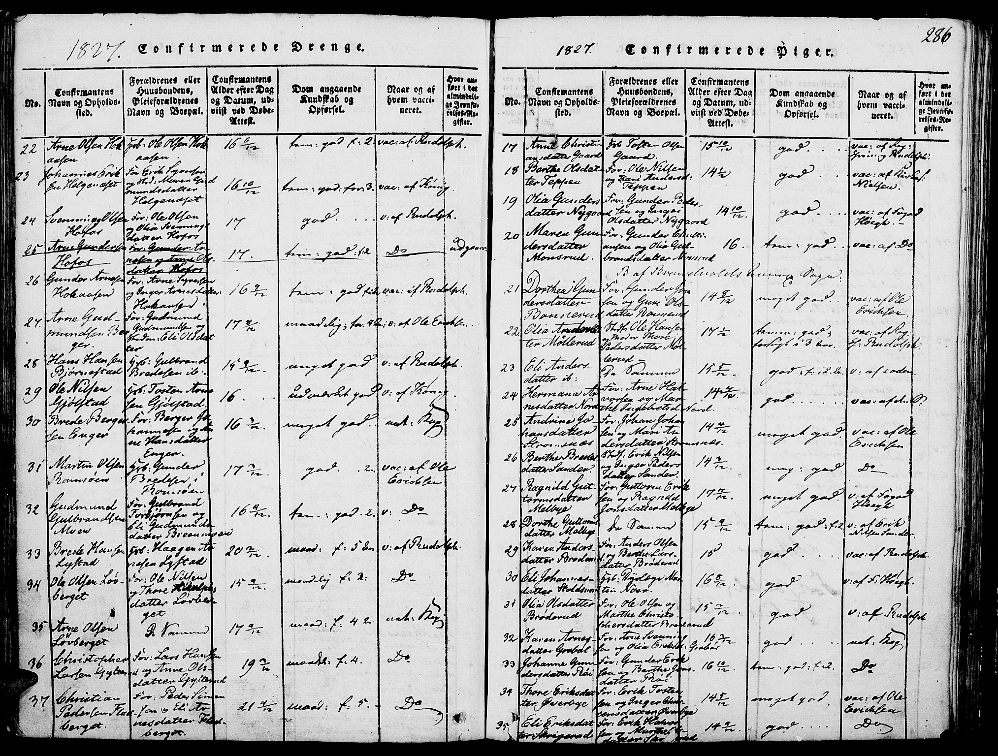 Grue prestekontor, SAH/PREST-036/H/Ha/Haa/L0006: Parish register (official) no. 6, 1814-1830, p. 286
