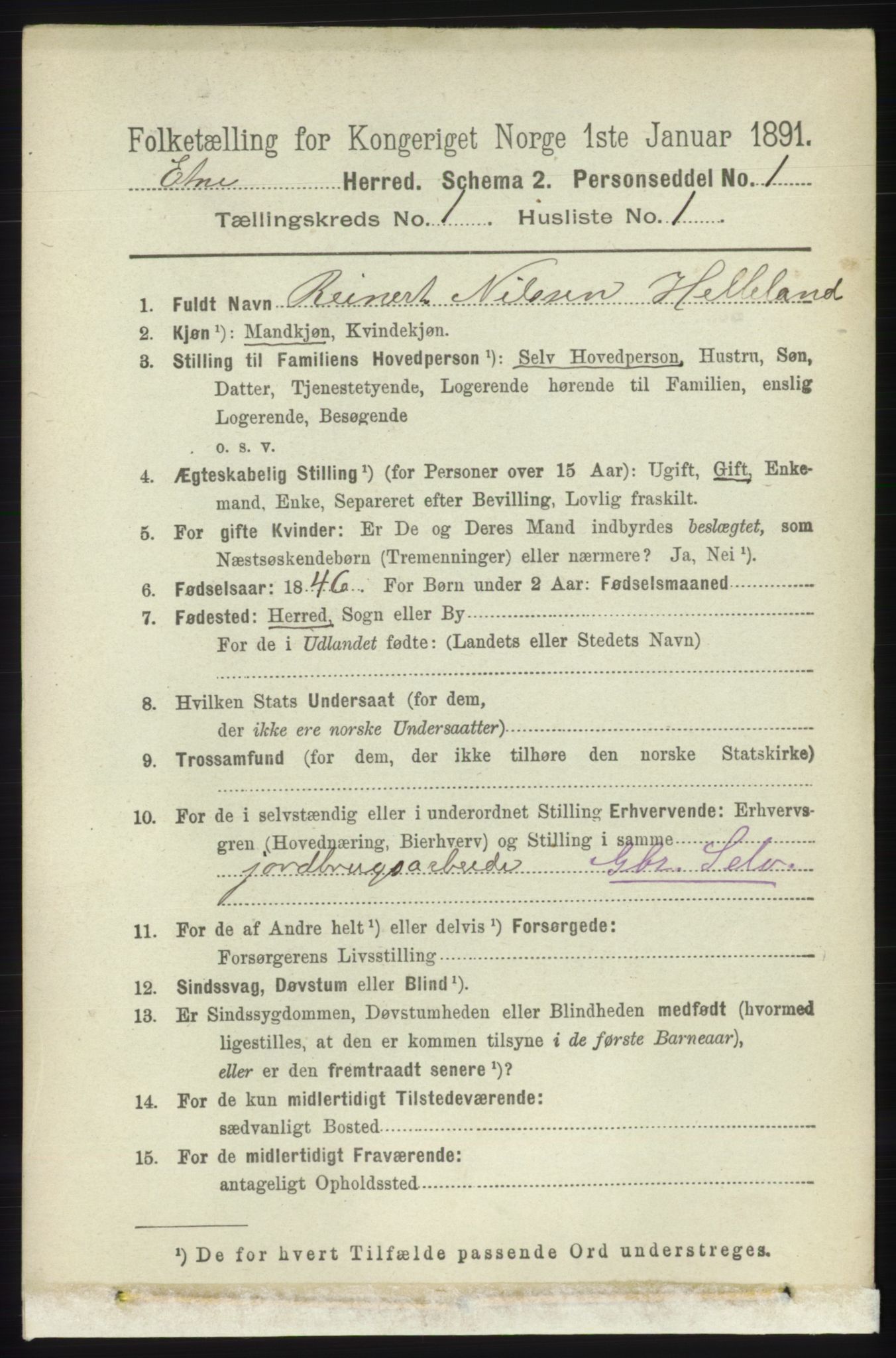 RA, 1891 census for 1211 Etne, 1891, p. 80