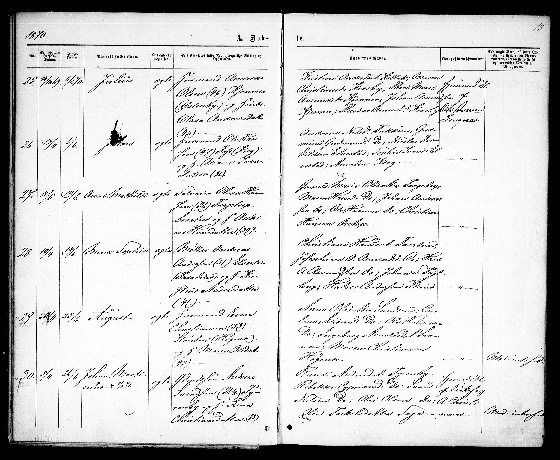 Rødenes prestekontor Kirkebøker, SAO/A-2005/F/Fa/L0008: Parish register (official) no. I 8, 1869-1879, p. 13