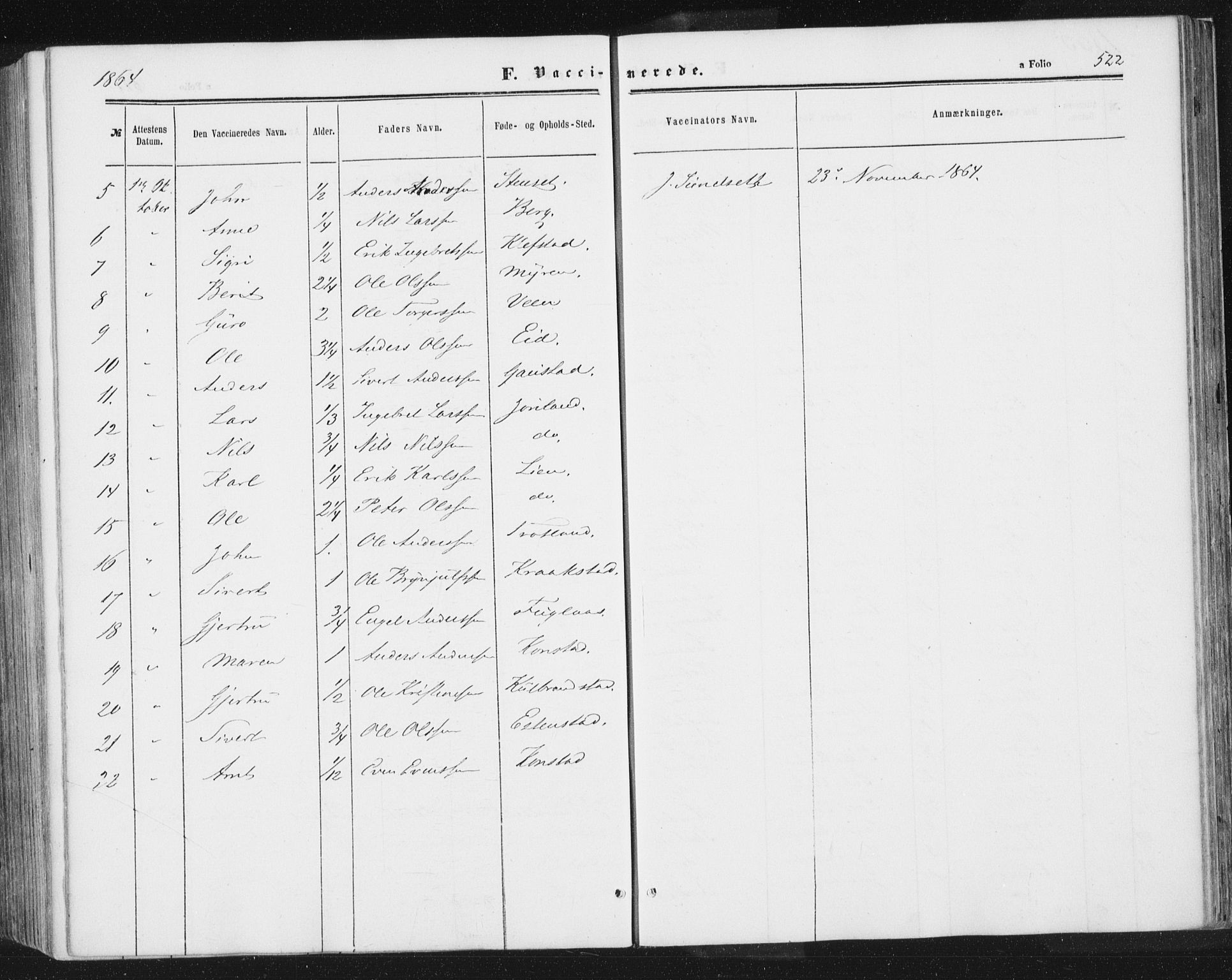 Ministerialprotokoller, klokkerbøker og fødselsregistre - Sør-Trøndelag, SAT/A-1456/691/L1077: Parish register (official) no. 691A09, 1862-1873, p. 522