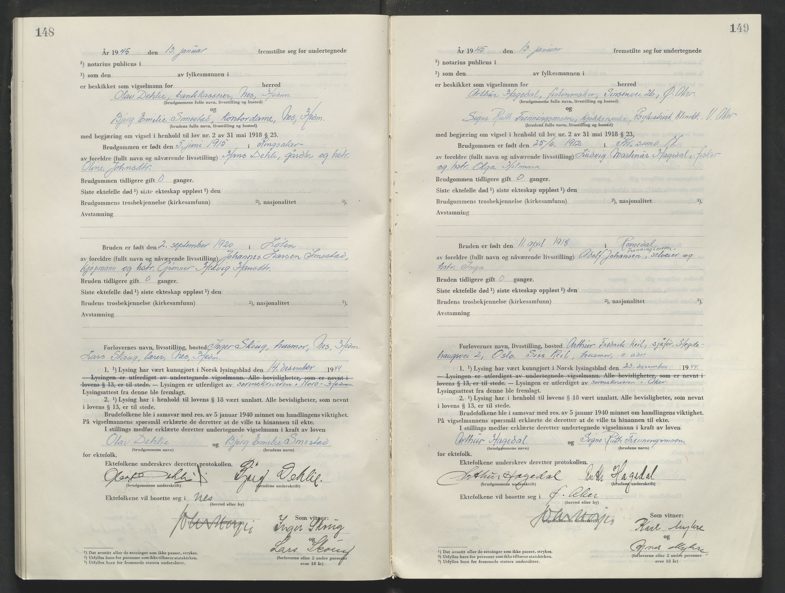 Sør-Hedmark sorenskriveri, AV/SAH-TING-014/L/Le/L0002/0001: Vigselsbøker / Vigselbok, 1944-1945, p. 150-151