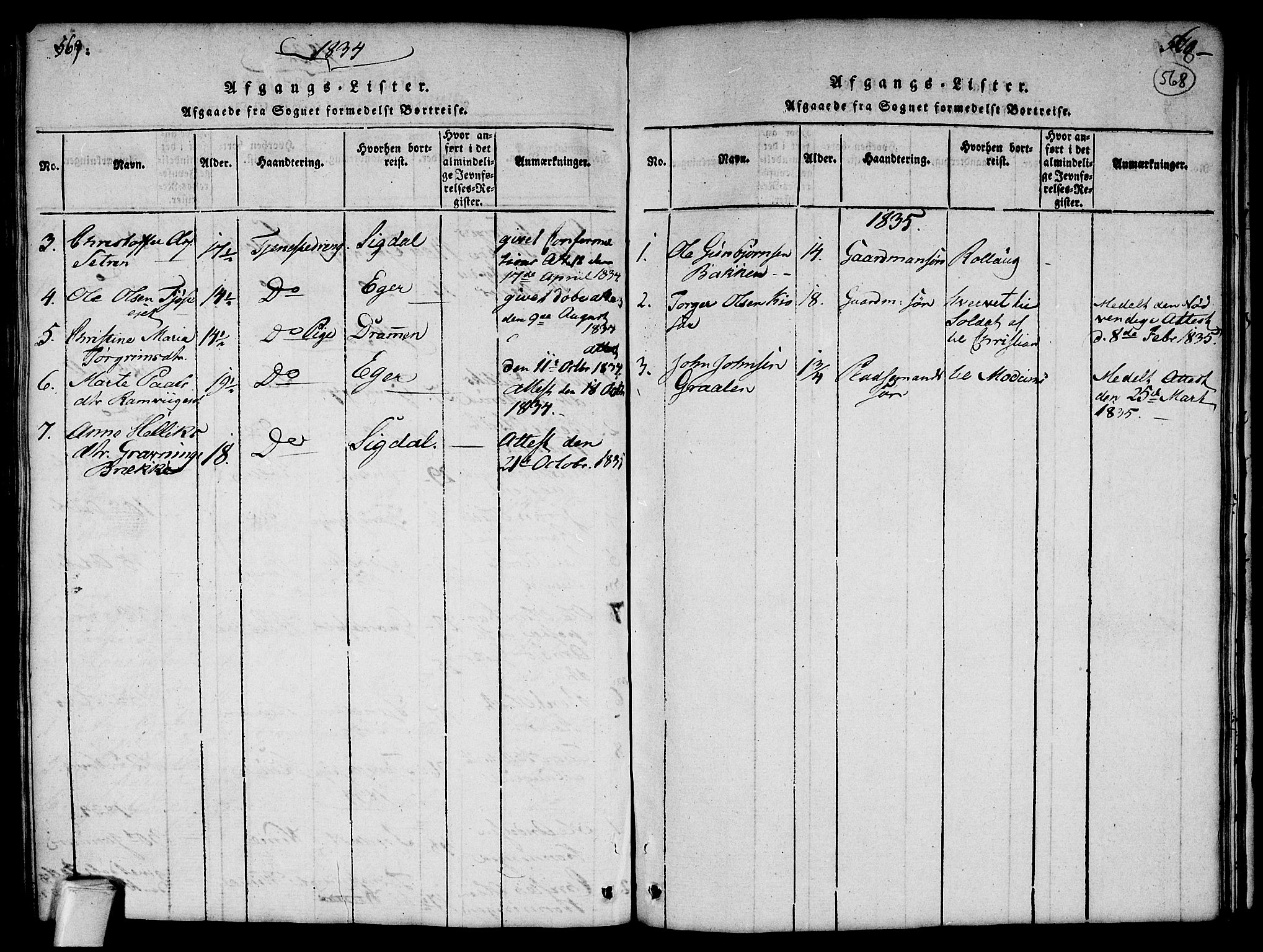 Flesberg kirkebøker, SAKO/A-18/G/Ga/L0001: Parish register (copy) no. I 1, 1816-1834, p. 567-568