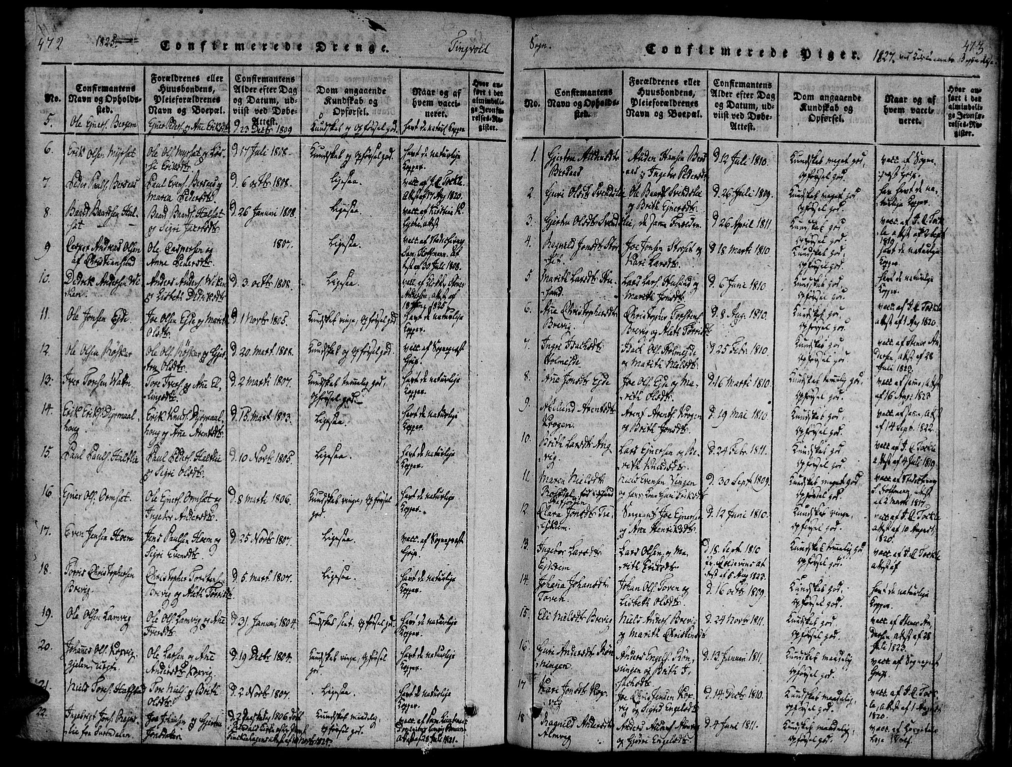 Ministerialprotokoller, klokkerbøker og fødselsregistre - Møre og Romsdal, AV/SAT-A-1454/586/L0982: Parish register (official) no. 586A08, 1819-1829, p. 472-473