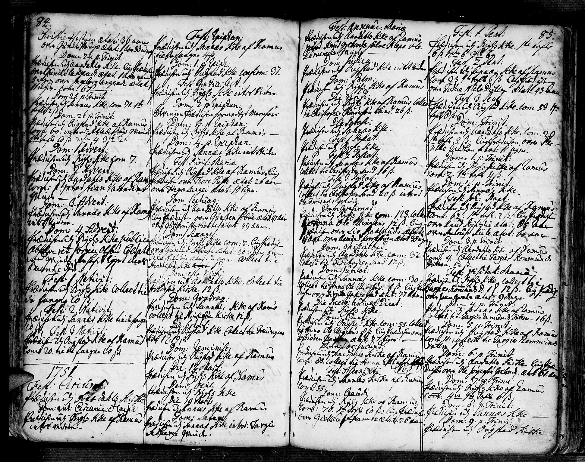 Bygland sokneprestkontor, SAK/1111-0006/F/Fa/Fab/L0001: Parish register (official) no. A 1, 1725-1766, p. 84-85