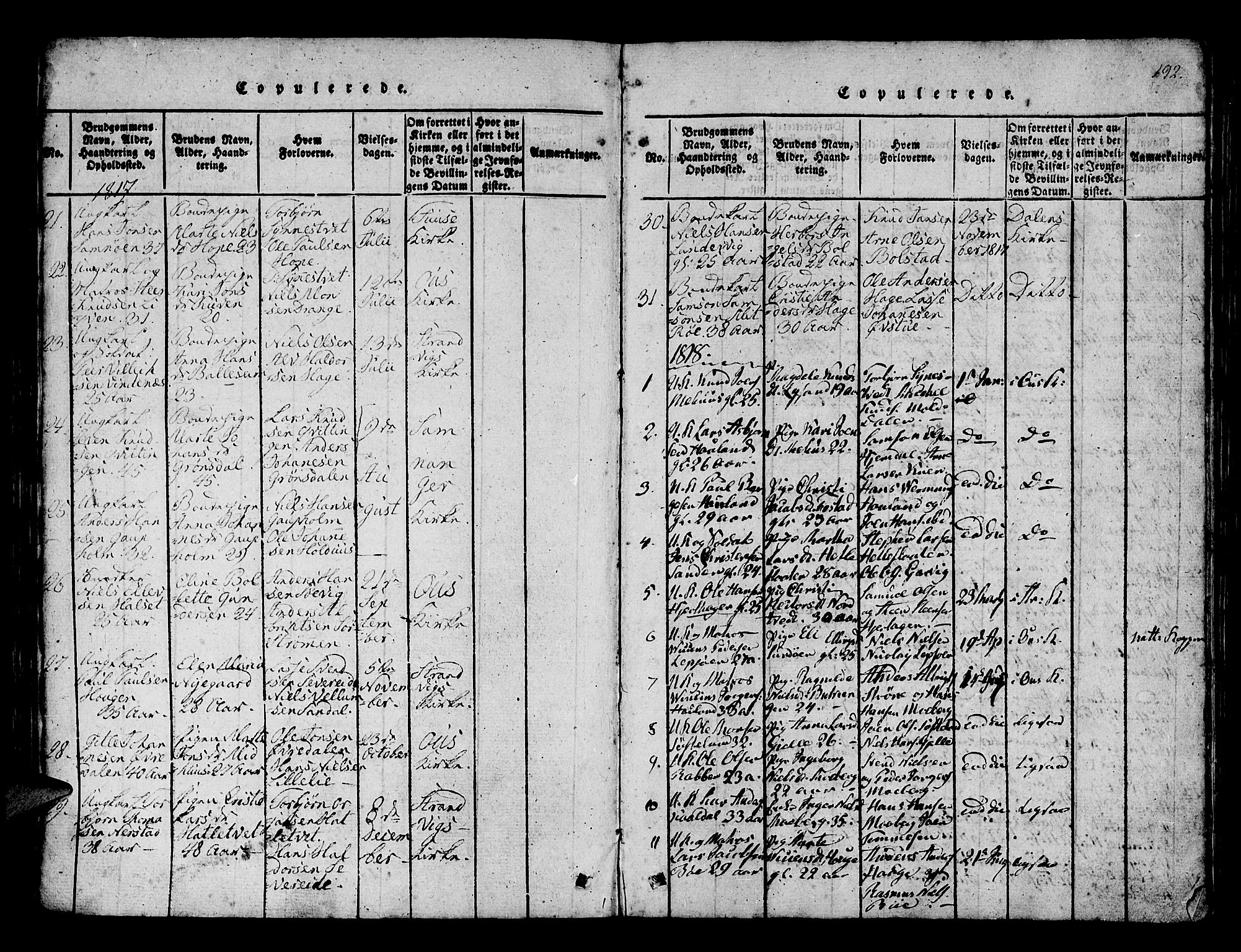 Os sokneprestembete, SAB/A-99929: Parish register (official) no. A 12, 1816-1825, p. 192