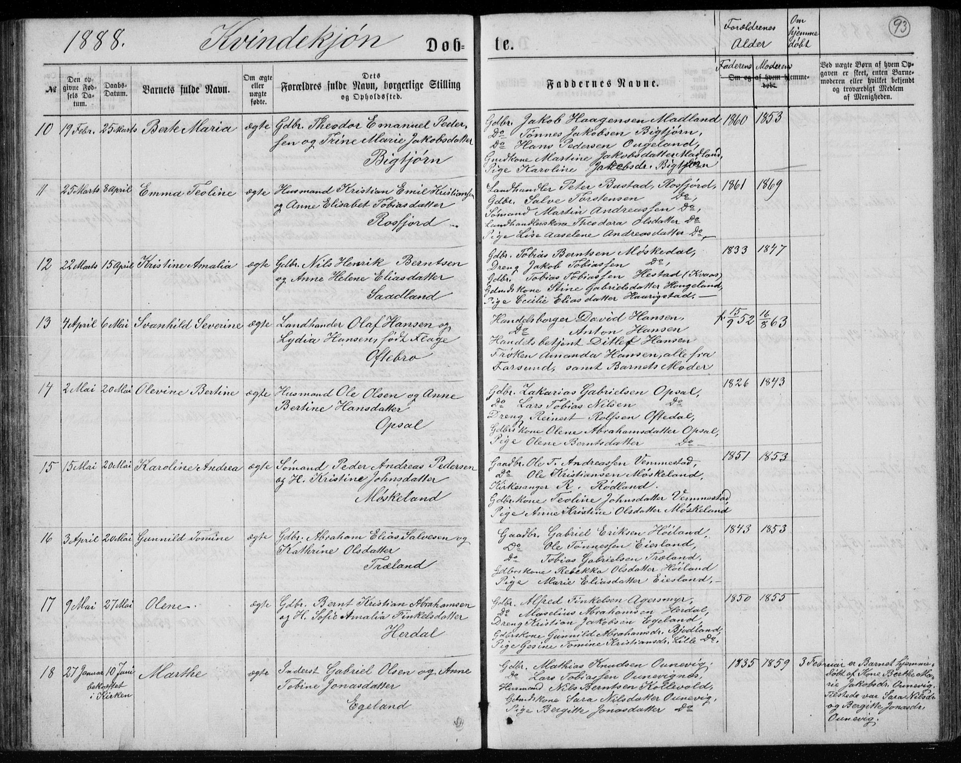 Lyngdal sokneprestkontor, AV/SAK-1111-0029/F/Fb/Fbc/L0004: Parish register (copy) no. B 4, 1878-1896, p. 93