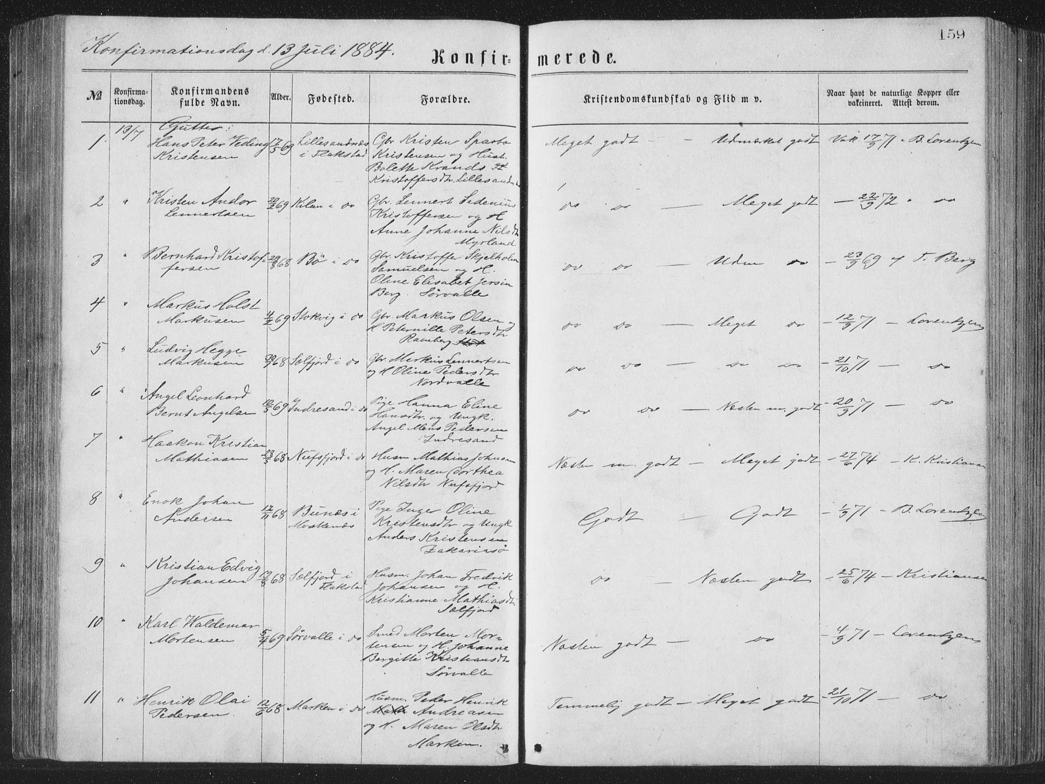 Ministerialprotokoller, klokkerbøker og fødselsregistre - Nordland, SAT/A-1459/885/L1213: Parish register (copy) no. 885C02, 1874-1892, p. 159