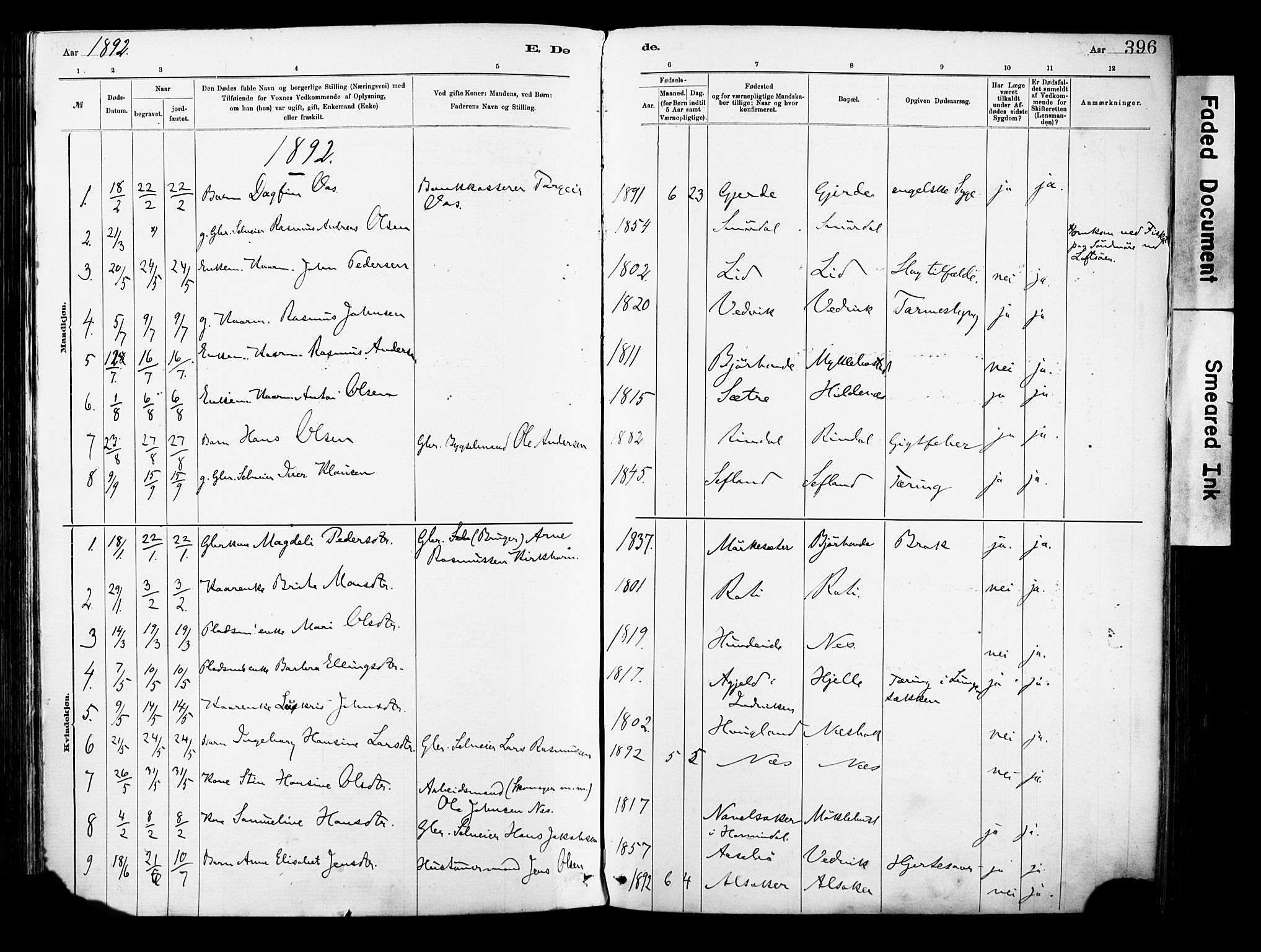 Eid sokneprestembete, AV/SAB-A-82301/H/Haa/Haab/L0001: Parish register (official) no. B 1, 1879-1906, p. 396