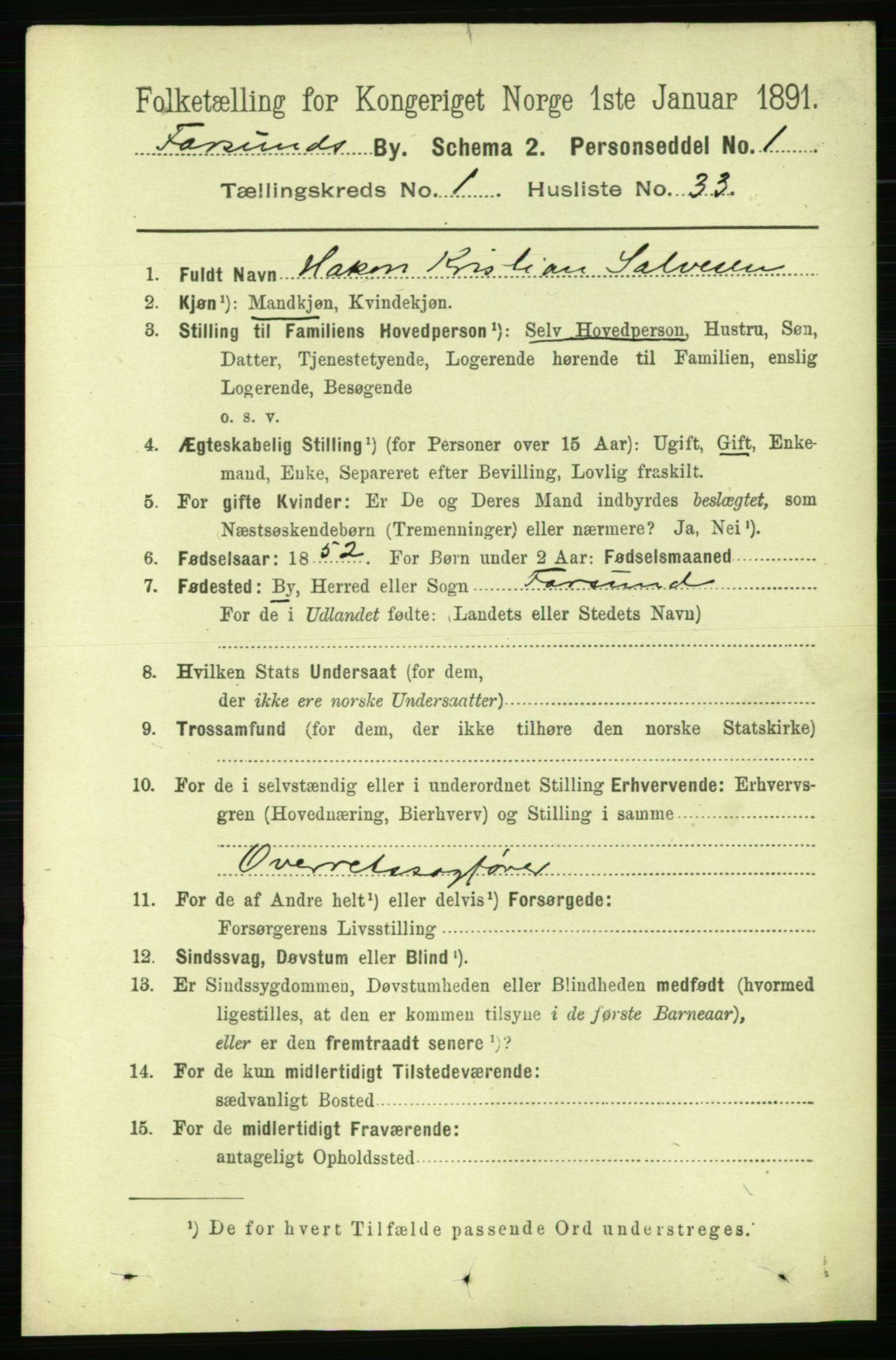 RA, 1891 census for 1003 Farsund, 1891, p. 765