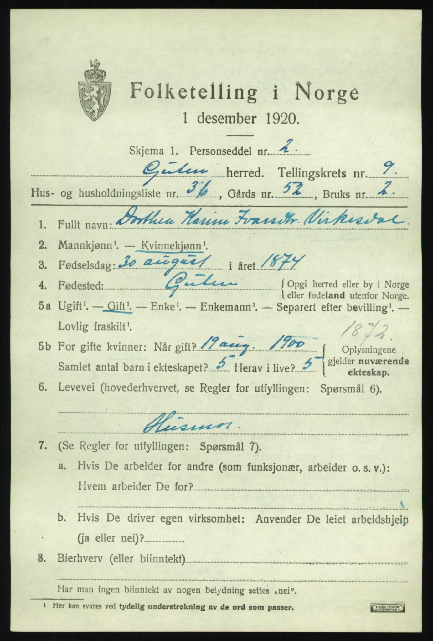 SAB, 1920 census for Gulen, 1920, p. 4397