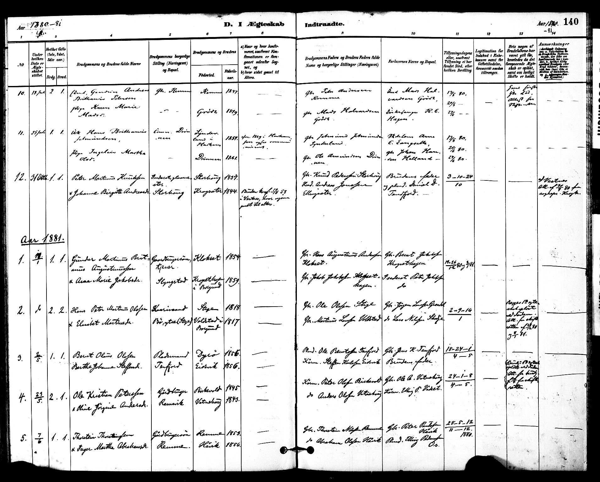 Ministerialprotokoller, klokkerbøker og fødselsregistre - Møre og Romsdal, SAT/A-1454/525/L0374: Parish register (official) no. 525A04, 1880-1899, p. 140