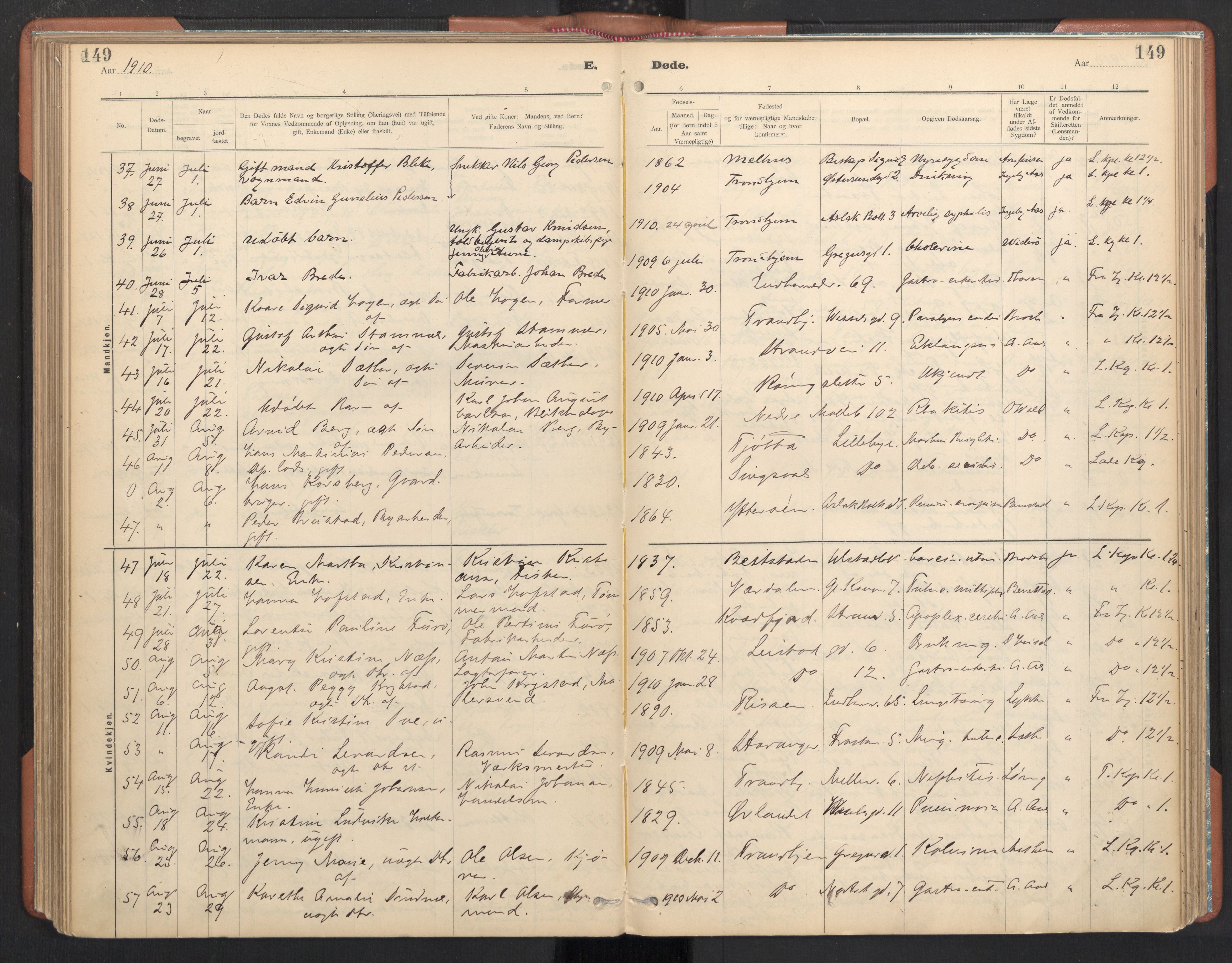 Ministerialprotokoller, klokkerbøker og fødselsregistre - Sør-Trøndelag, SAT/A-1456/605/L0244: Parish register (official) no. 605A06, 1908-1954, p. 149