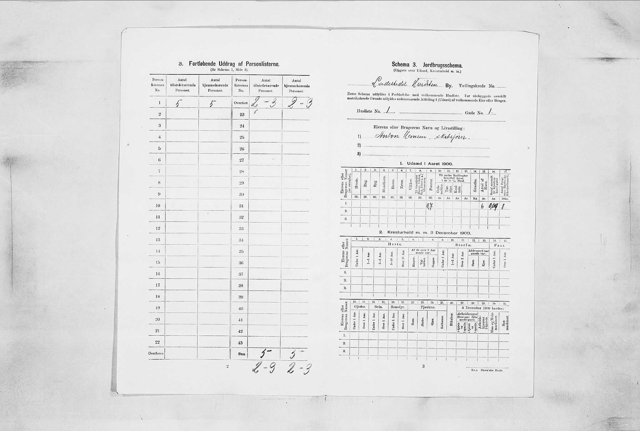 SAO, 1900 census for Hvitsten, 1900