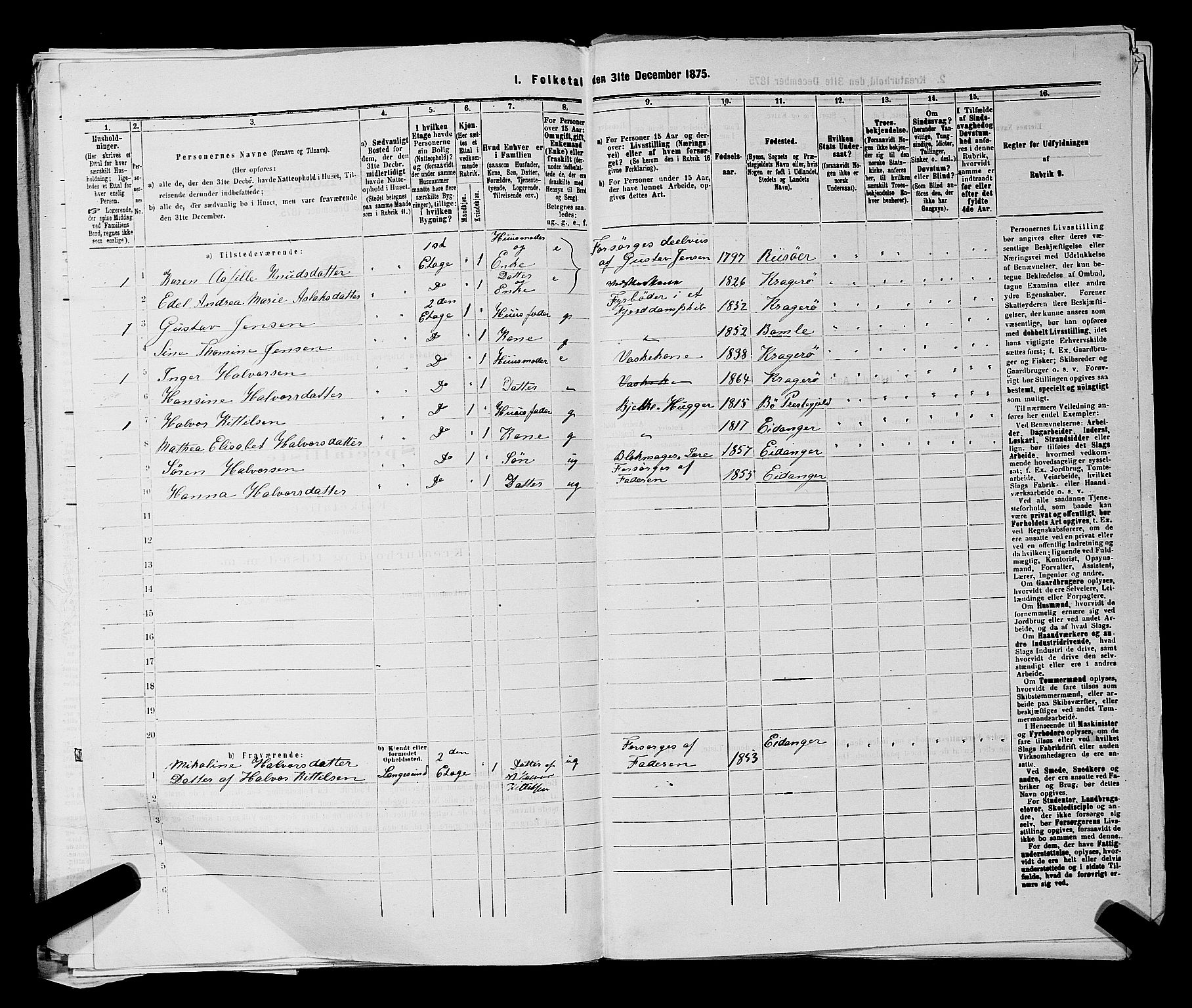 SAKO, 1875 census for 0801P Kragerø, 1875, p. 585