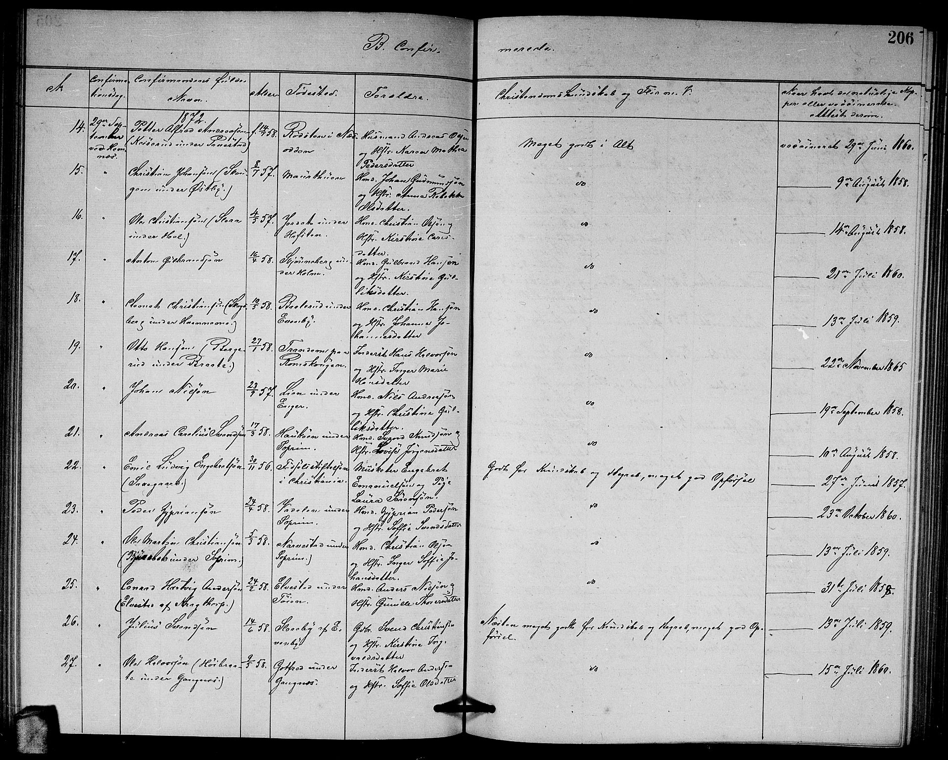 Høland prestekontor Kirkebøker, AV/SAO-A-10346a/G/Ga/L0006: Parish register (copy) no. I 6, 1869-1879, p. 206