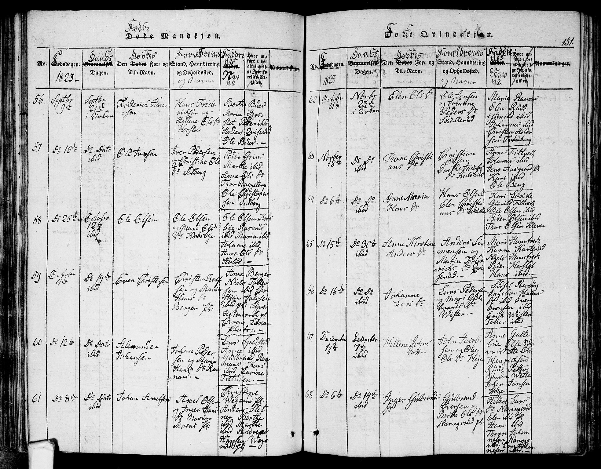 Eidsberg prestekontor Kirkebøker, AV/SAO-A-10905/G/Ga/L0001: Parish register (copy) no. I 1, 1814-1831, p. 151